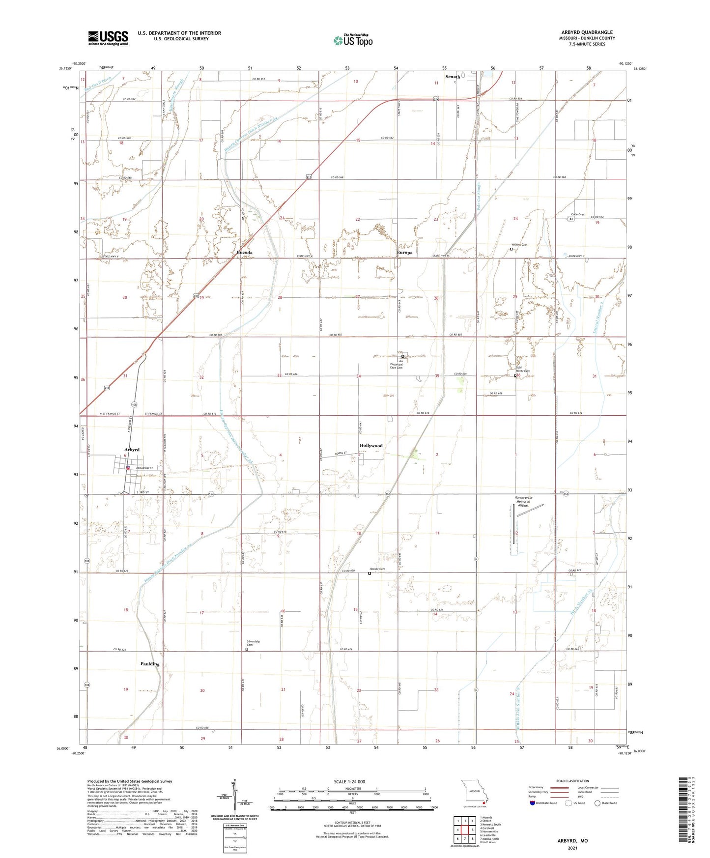 Arbyrd Missouri US Topo Map Image
