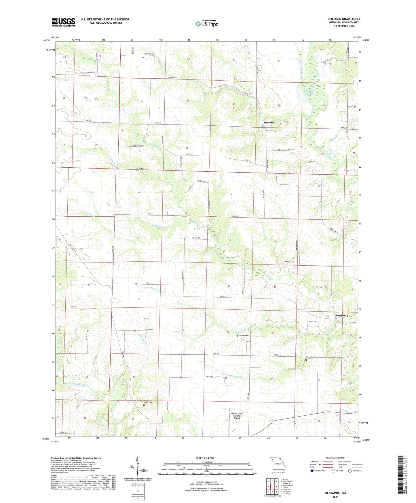 Benjamin Missouri US Topo Map Image