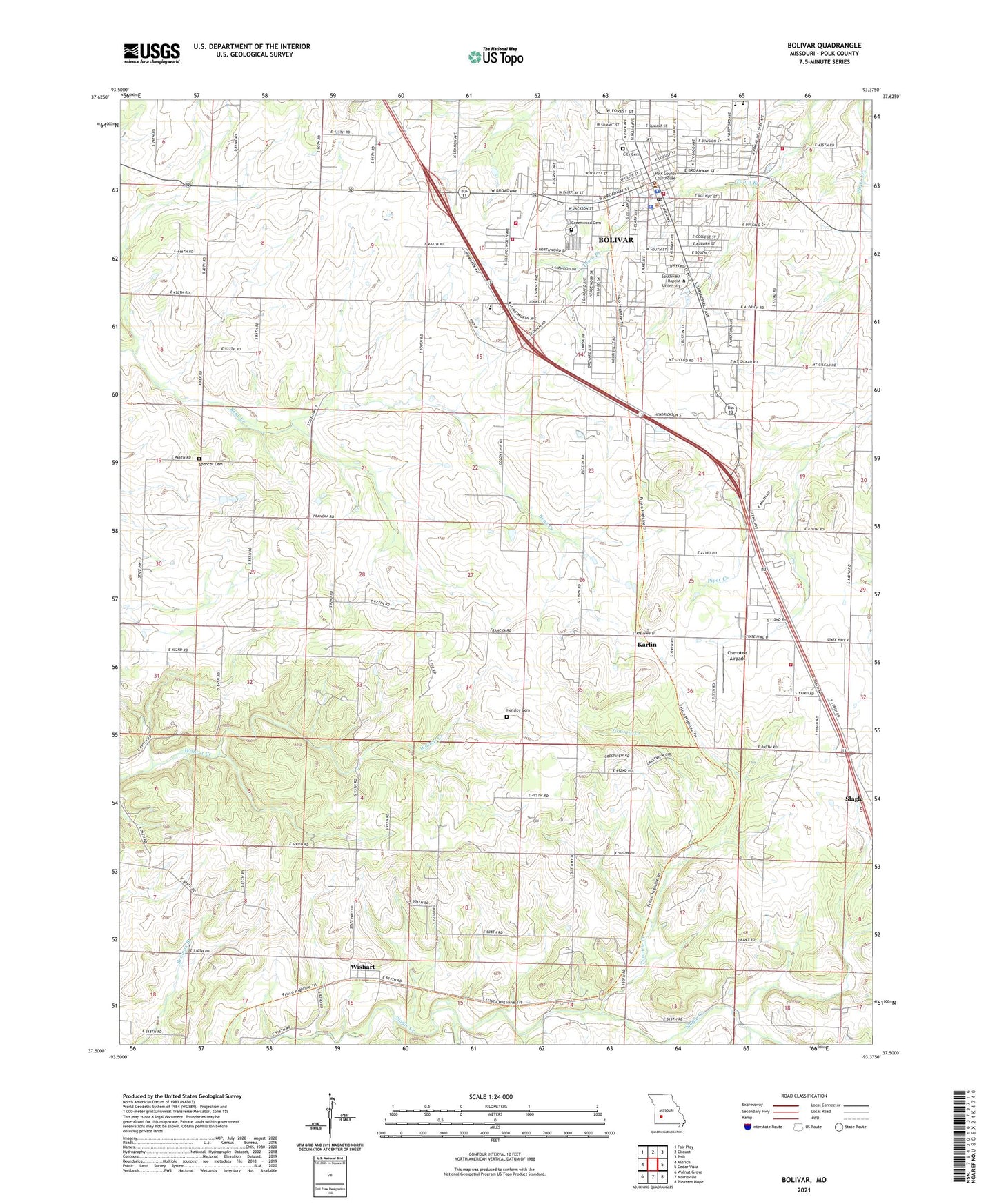 Bolivar Missouri US Topo Map Image