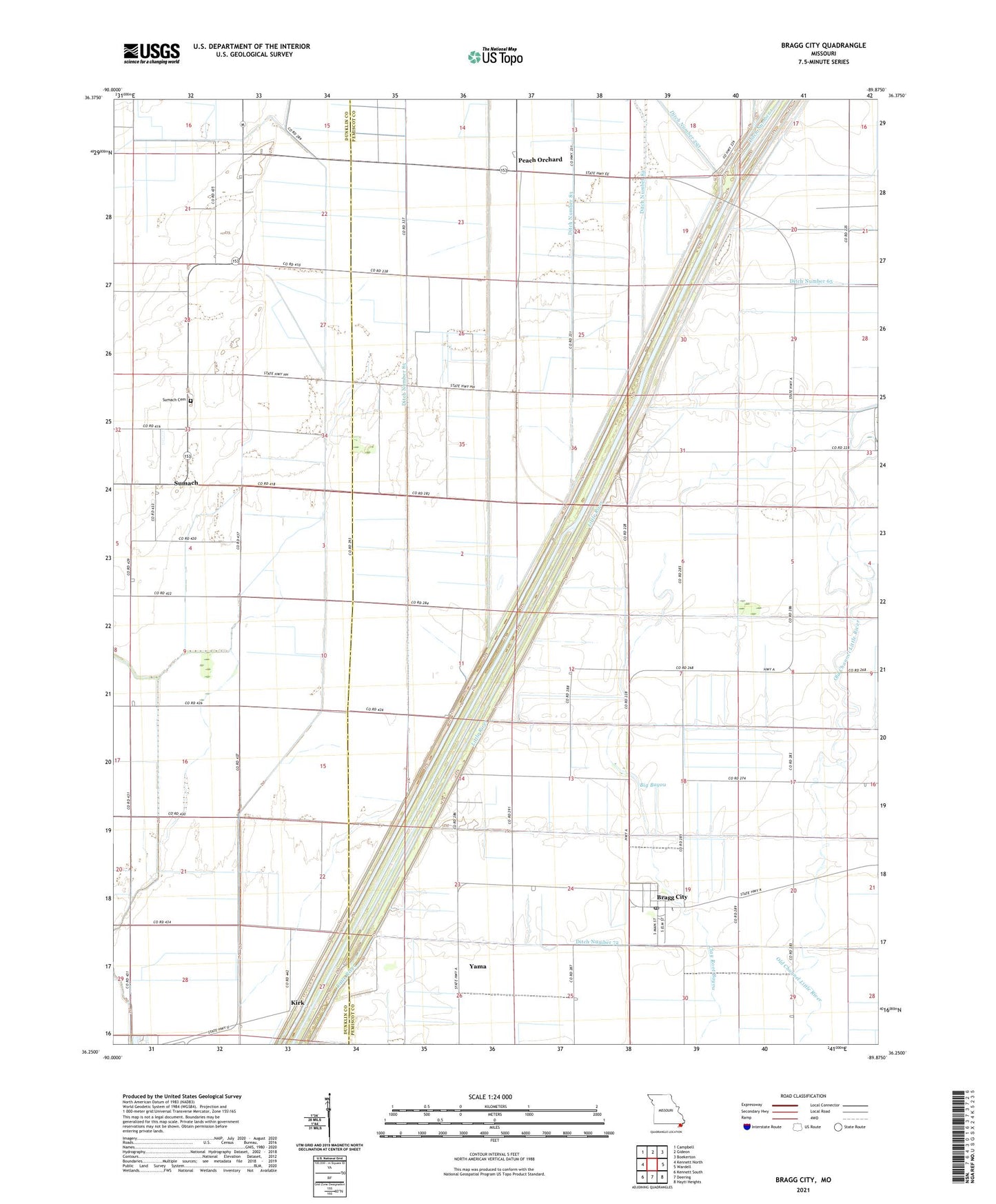 Bragg City Missouri US Topo Map Image