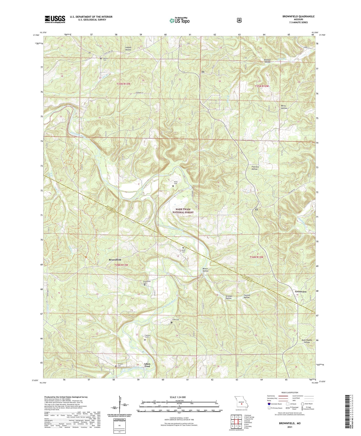 Brownfield Missouri US Topo Map Image