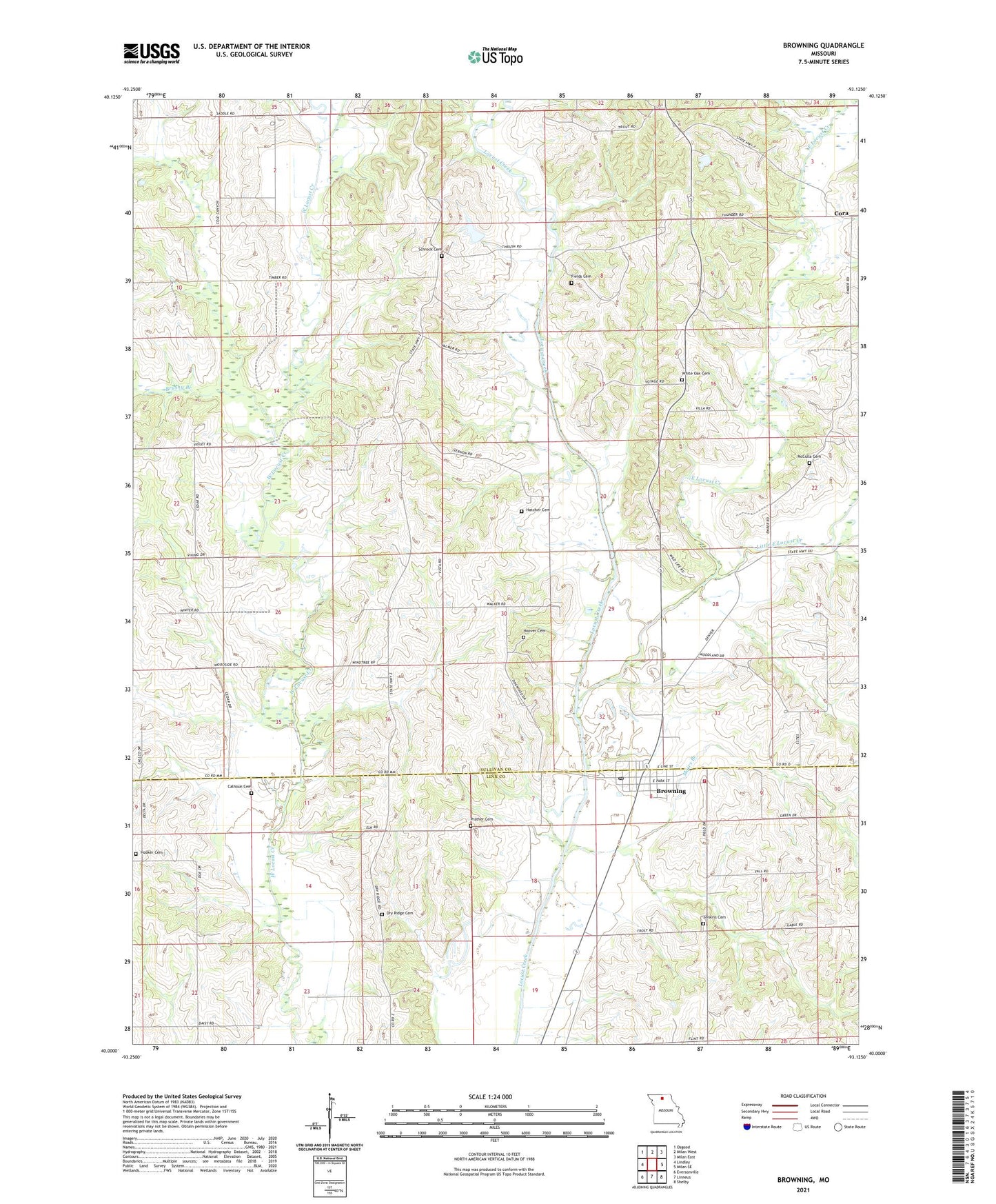 Browning Missouri US Topo Map Image