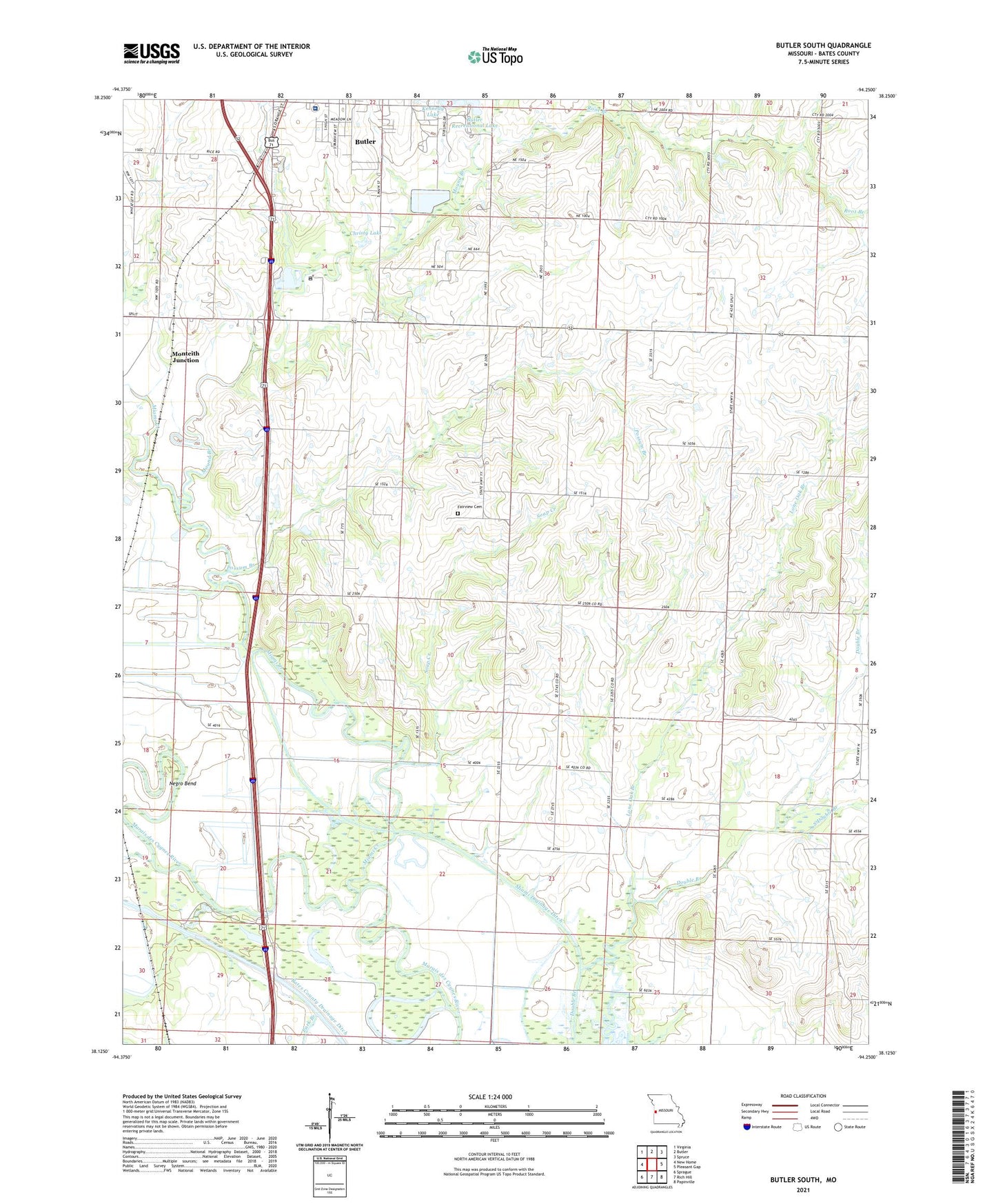 Butler South Missouri US Topo Map Image