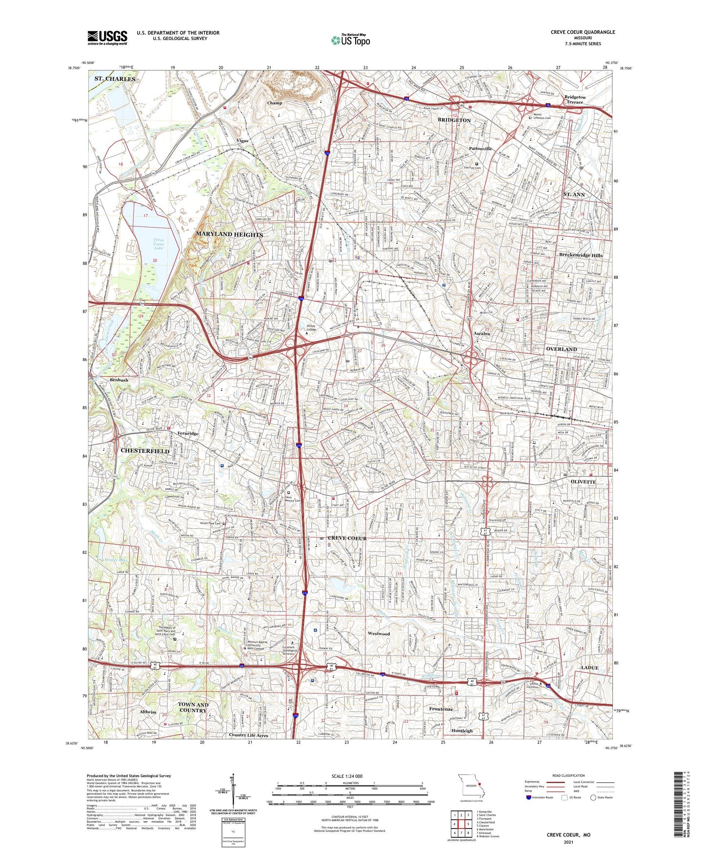 Creve Coeur Missouri US Topo Map Image