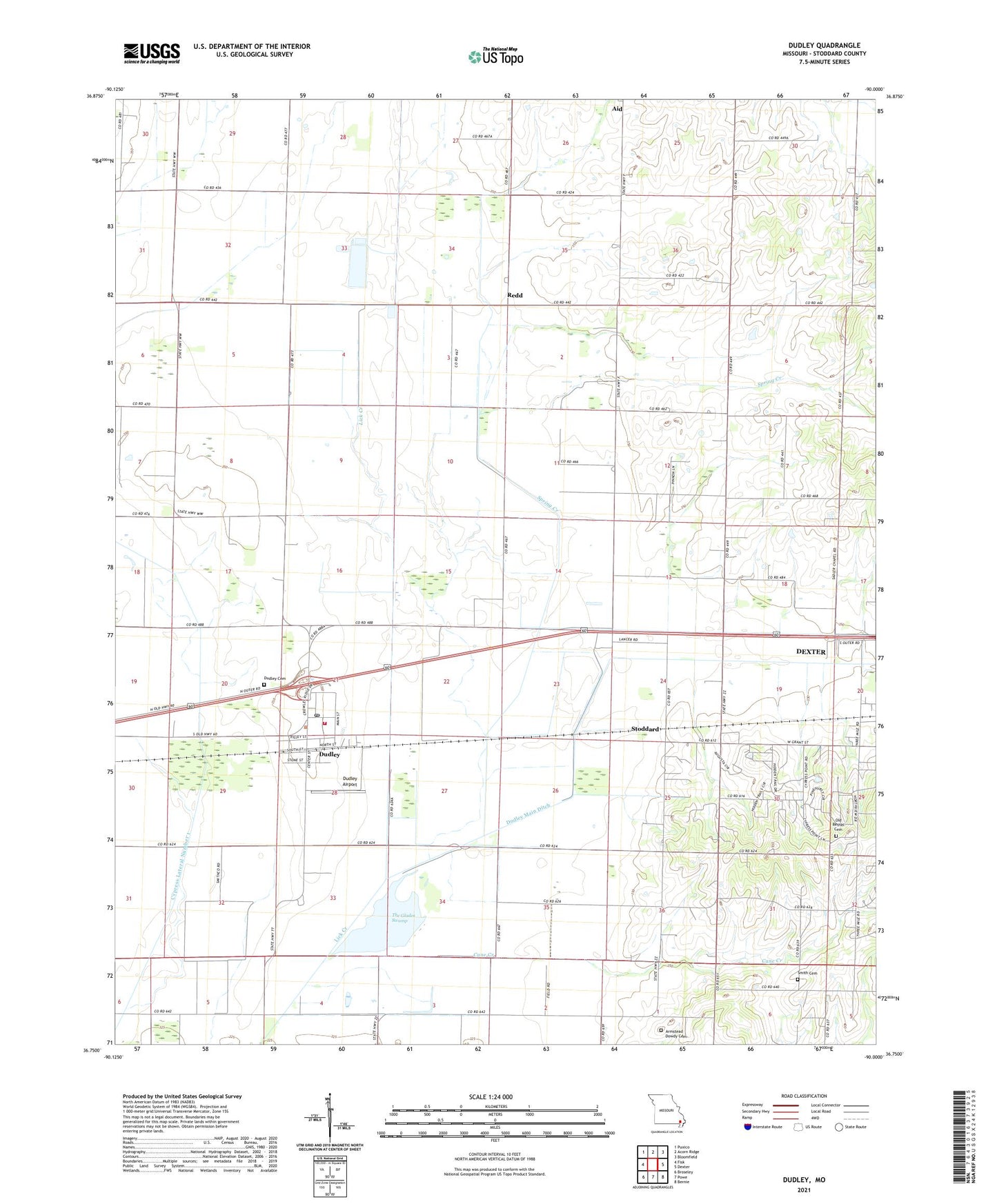 Dudley Missouri US Topo Map Image