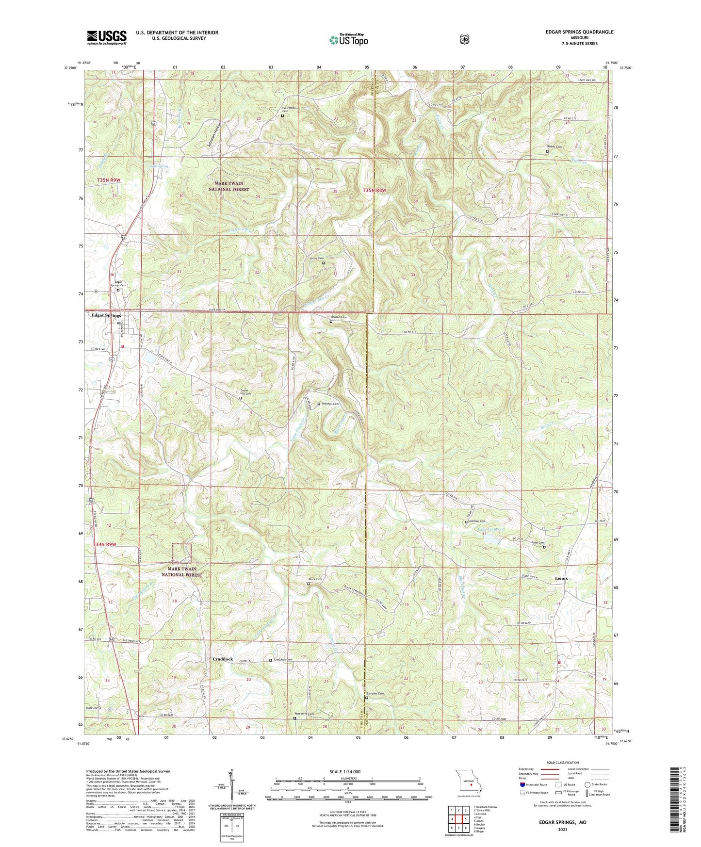 Edgar Springs Missouri US Topo Map Image