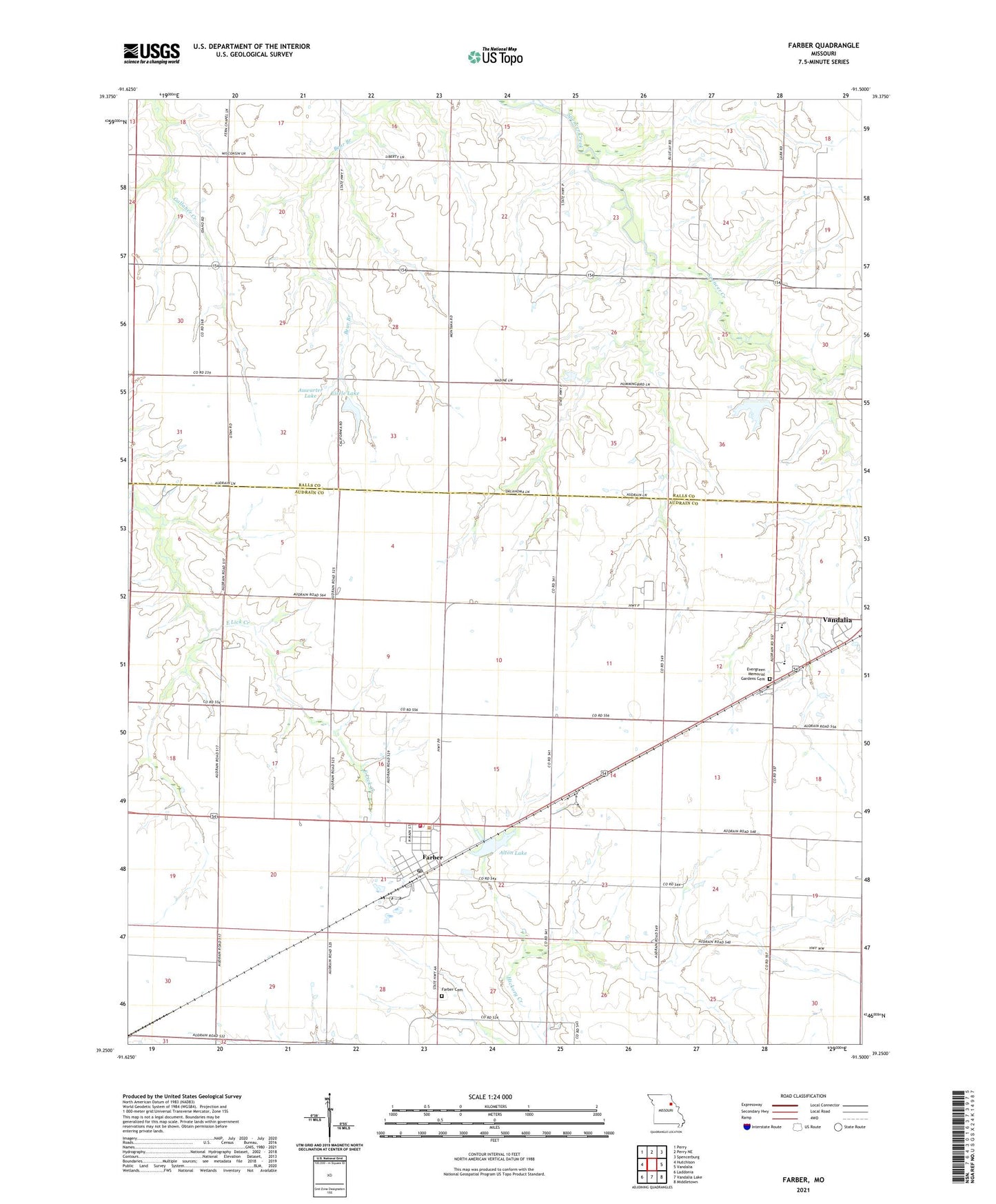 Farber Missouri US Topo Map Image