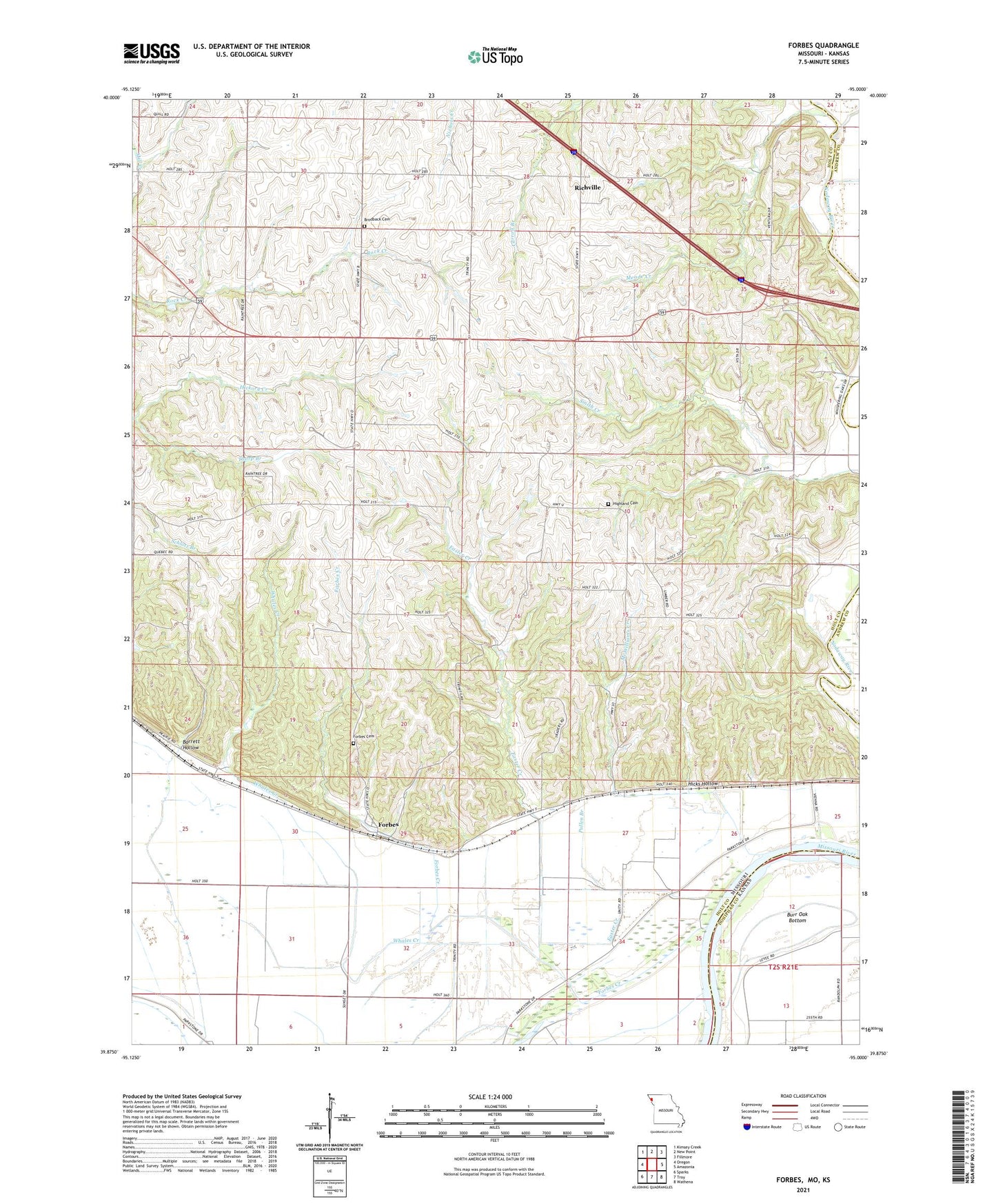 Forbes Missouri US Topo Map Image