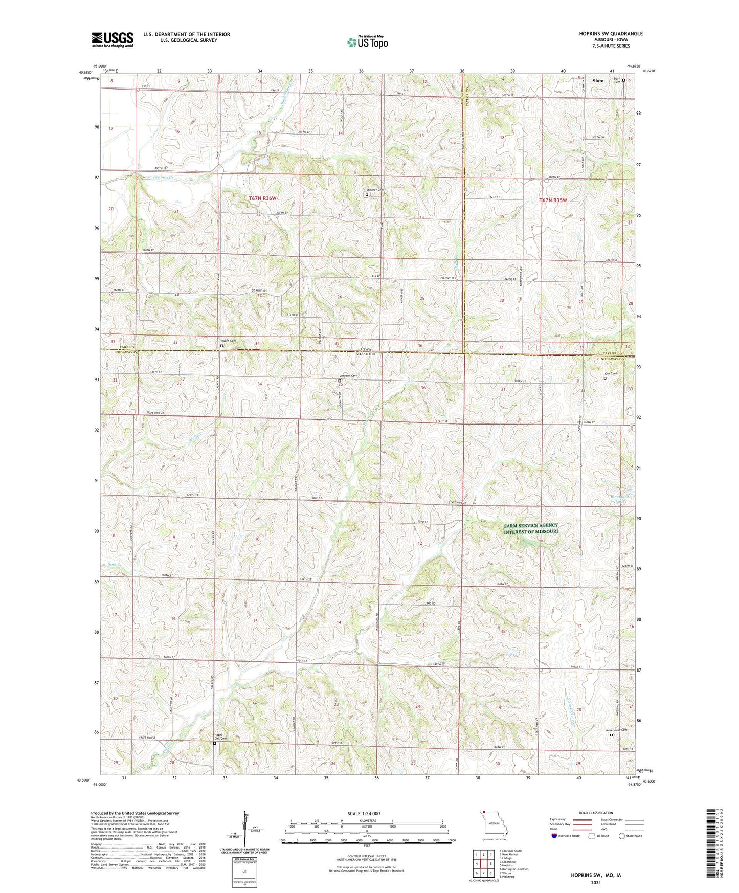 Hopkins SW Missouri US Topo Map Image