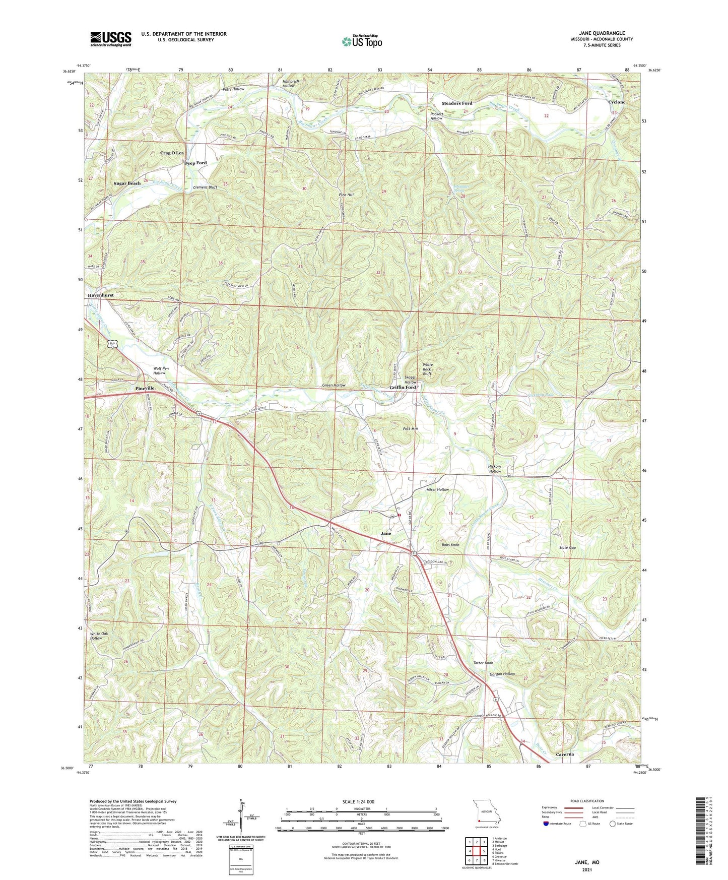 Jane Missouri US Topo Map Image