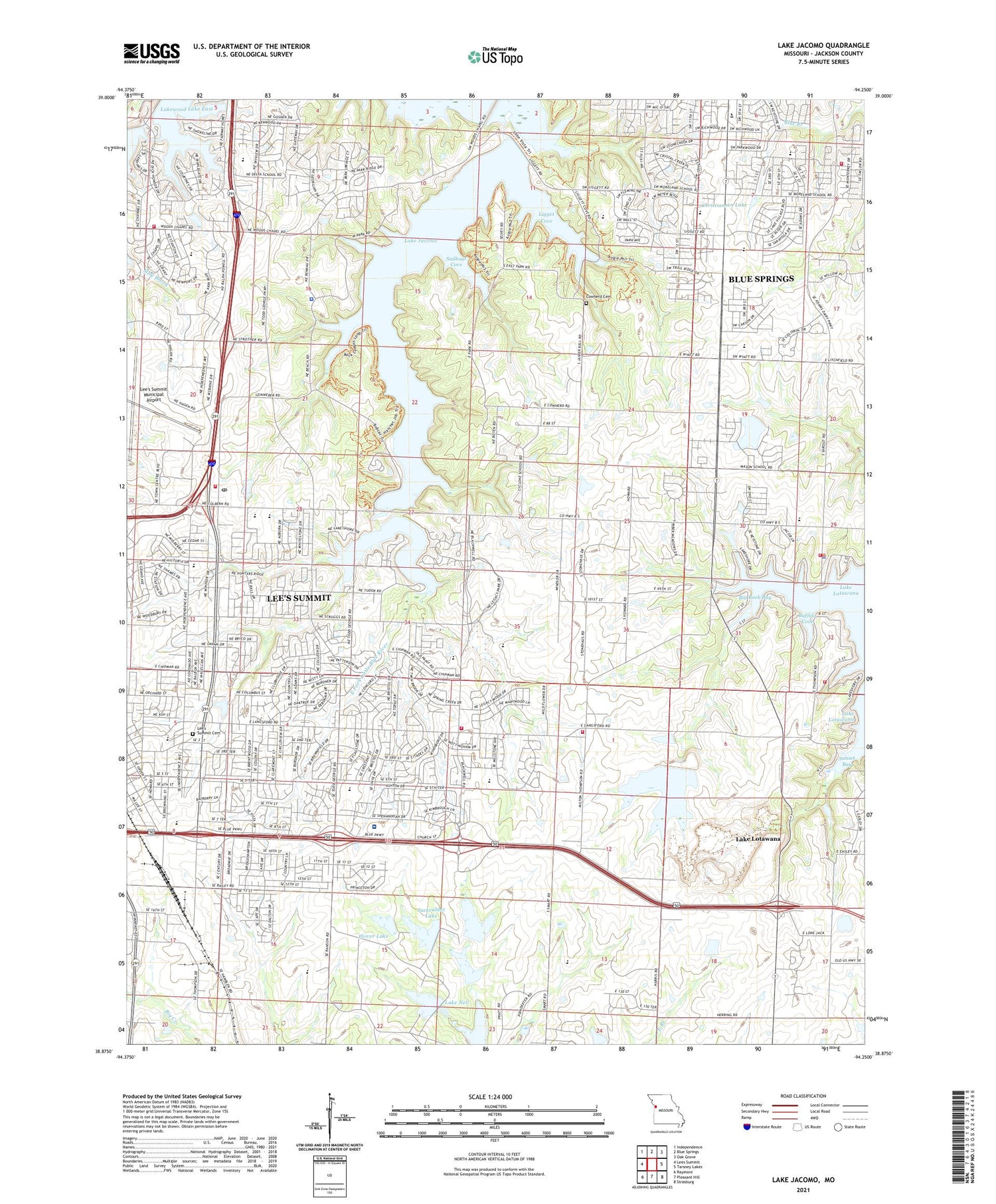 Lake Jacomo Missouri US Topo Map Image