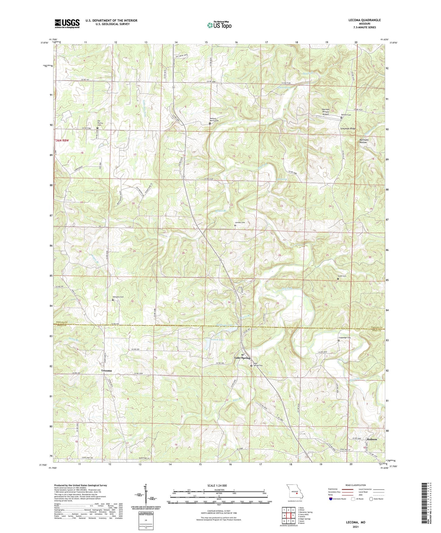 Lecoma Missouri US Topo Map Image