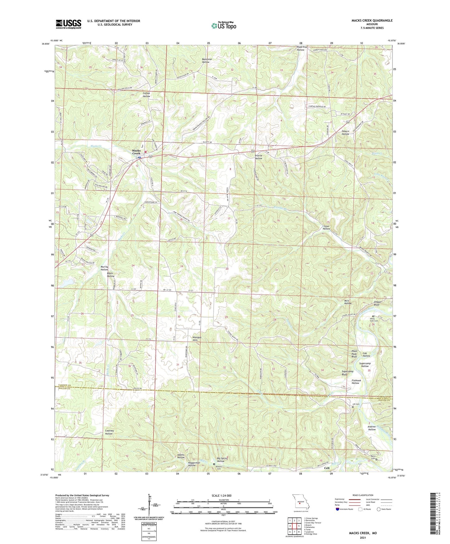 Macks Creek Missouri US Topo Map Image