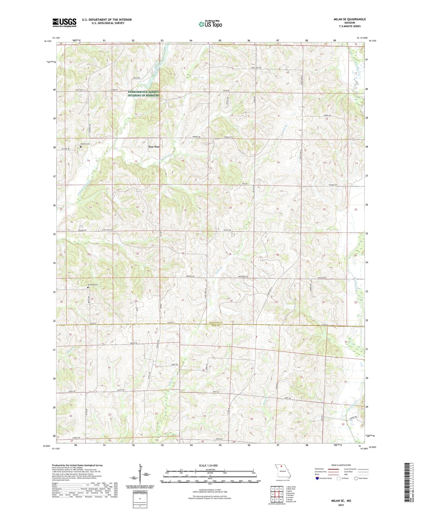 Milan SE Missouri US Topo Map Image