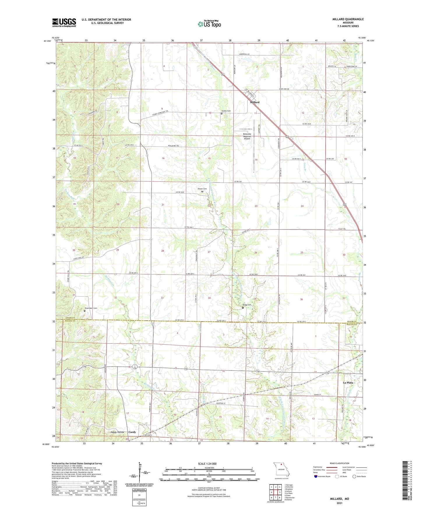 Millard Missouri US Topo Map Image