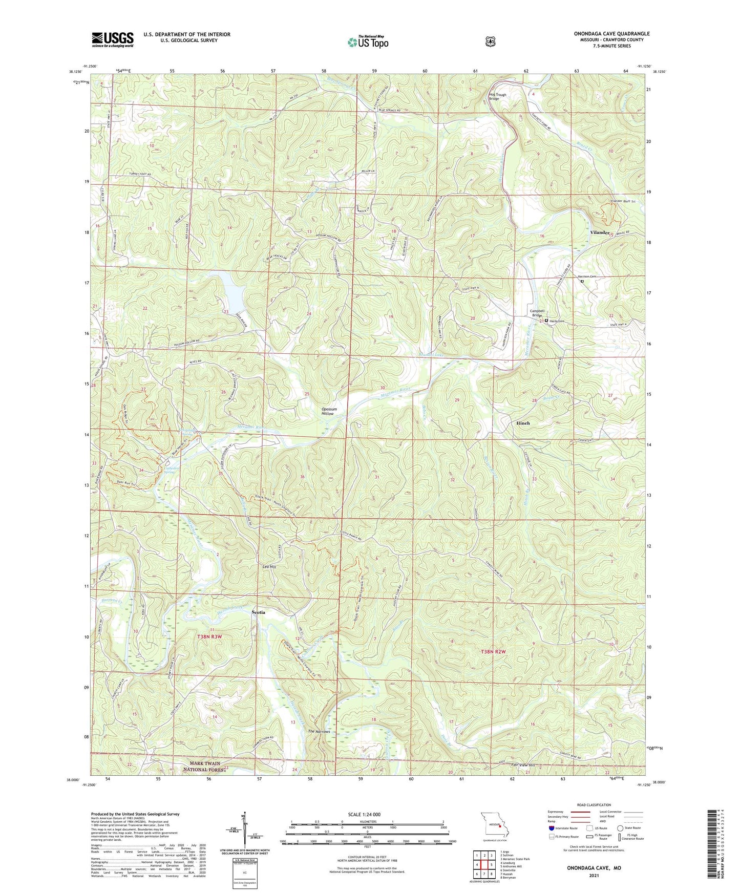 Onondaga Cave Missouri US Topo Map Image