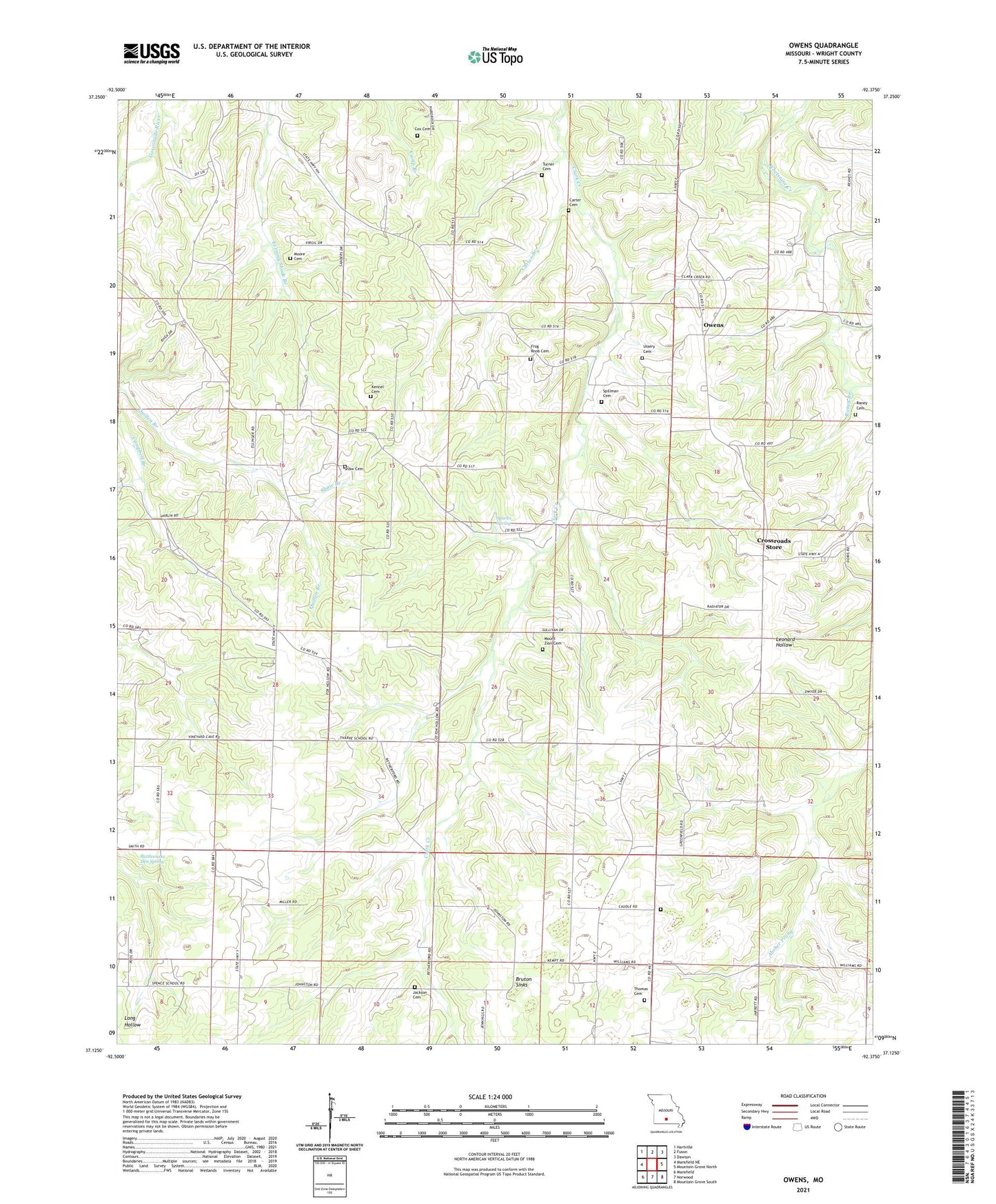 Owens Missouri US Topo Map Image