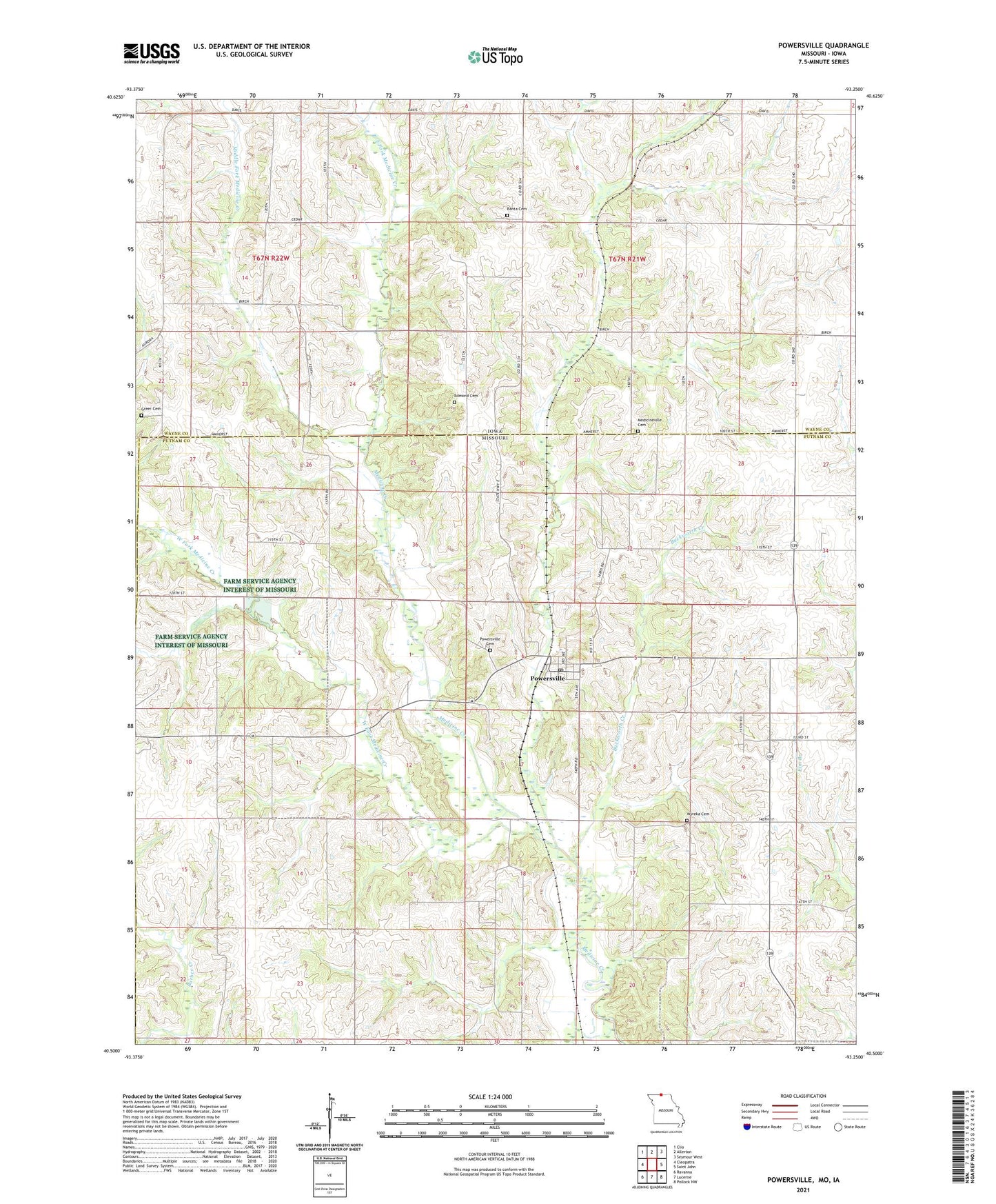 Powersville Missouri US Topo Map Image