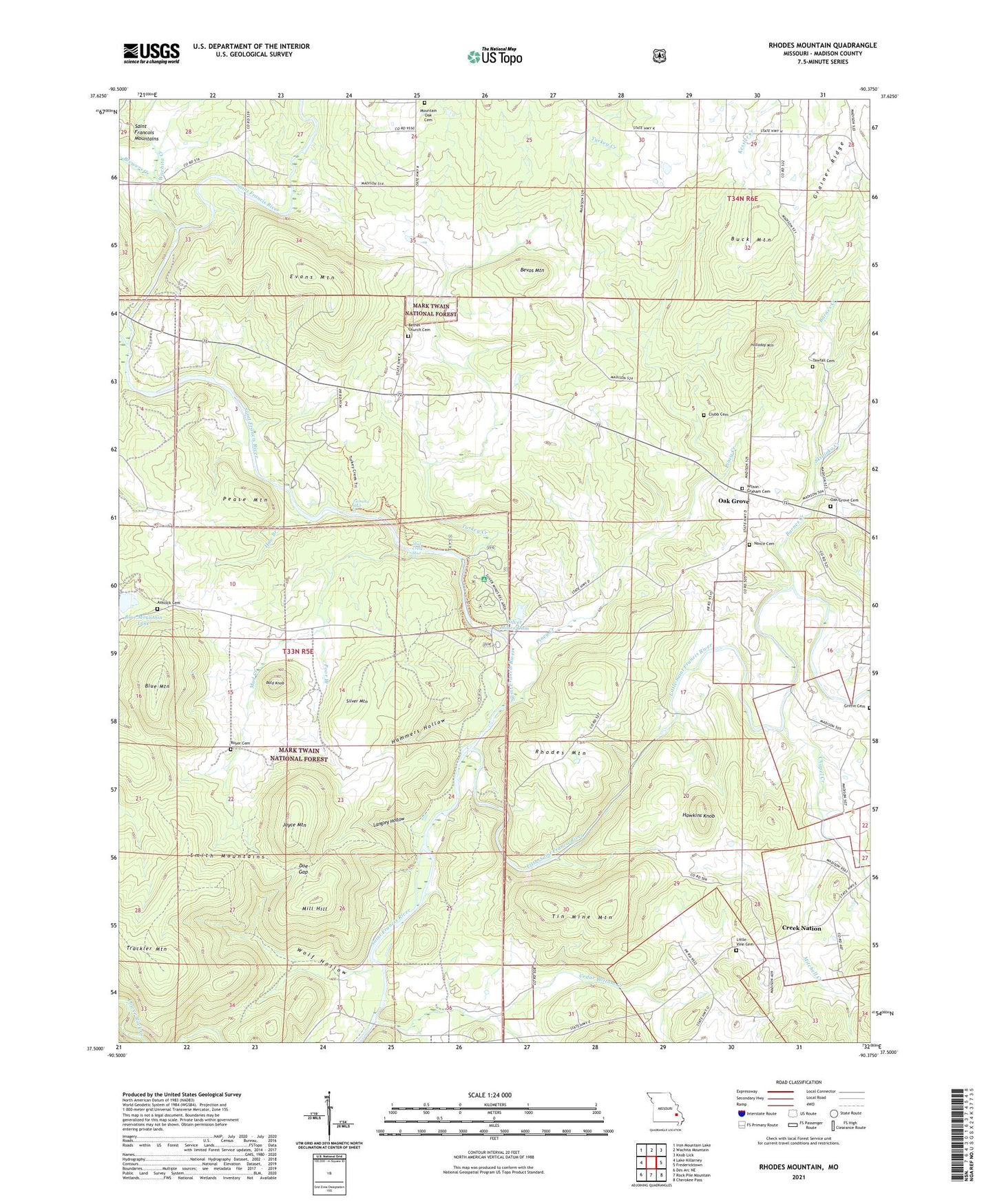 Rhodes Mountain Missouri US Topo Map Image