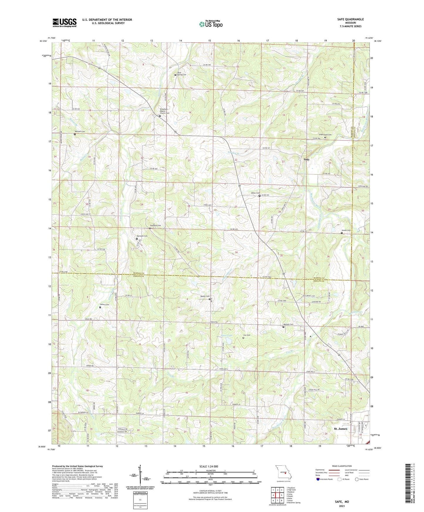Safe Missouri US Topo Map Image