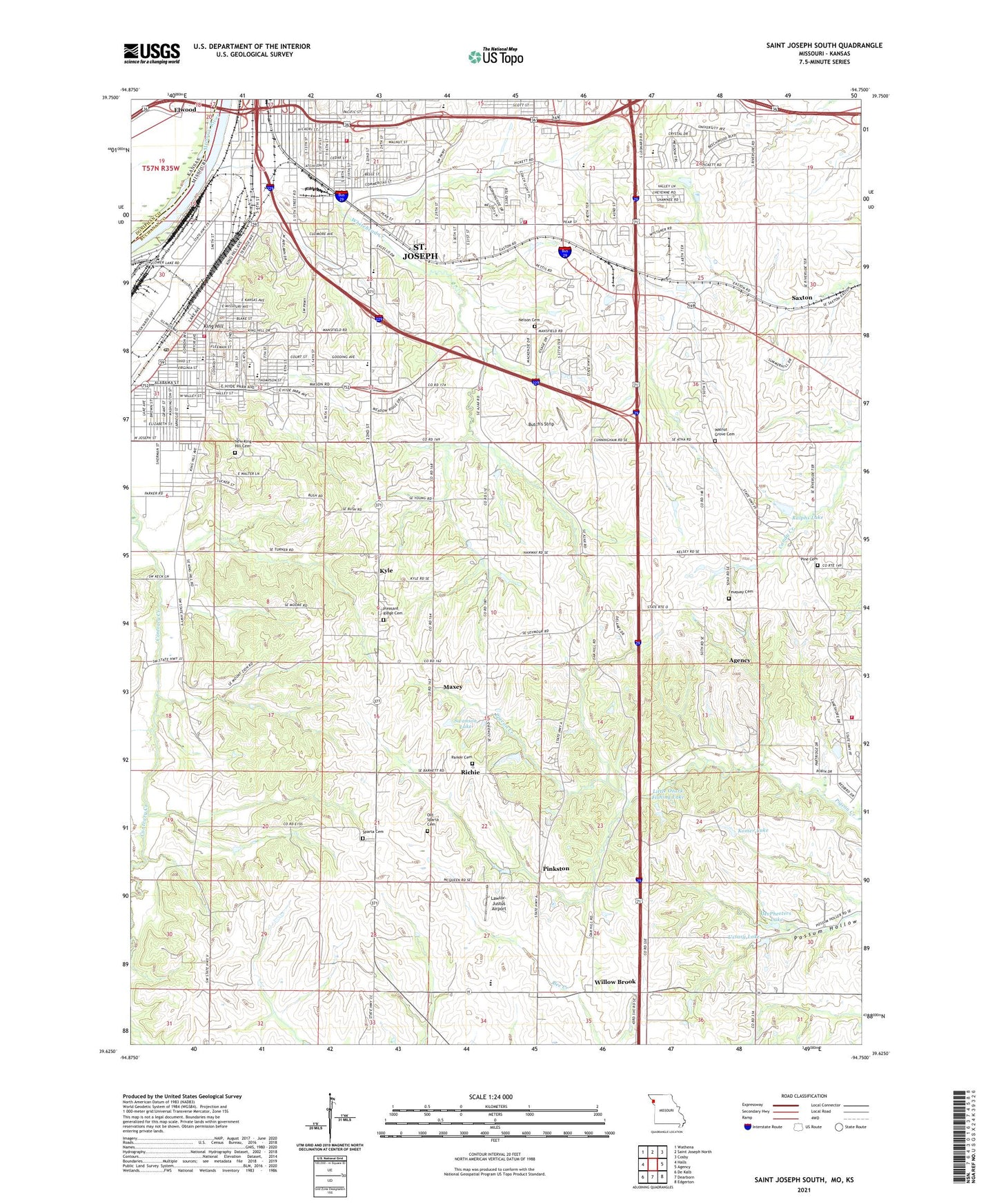 Saint Joseph South Missouri US Topo Map Image