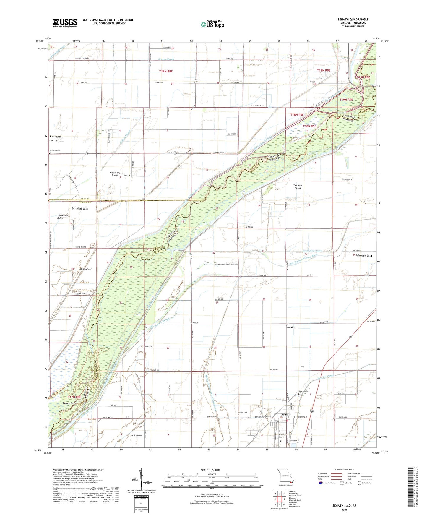 Senath Missouri US Topo Map Image