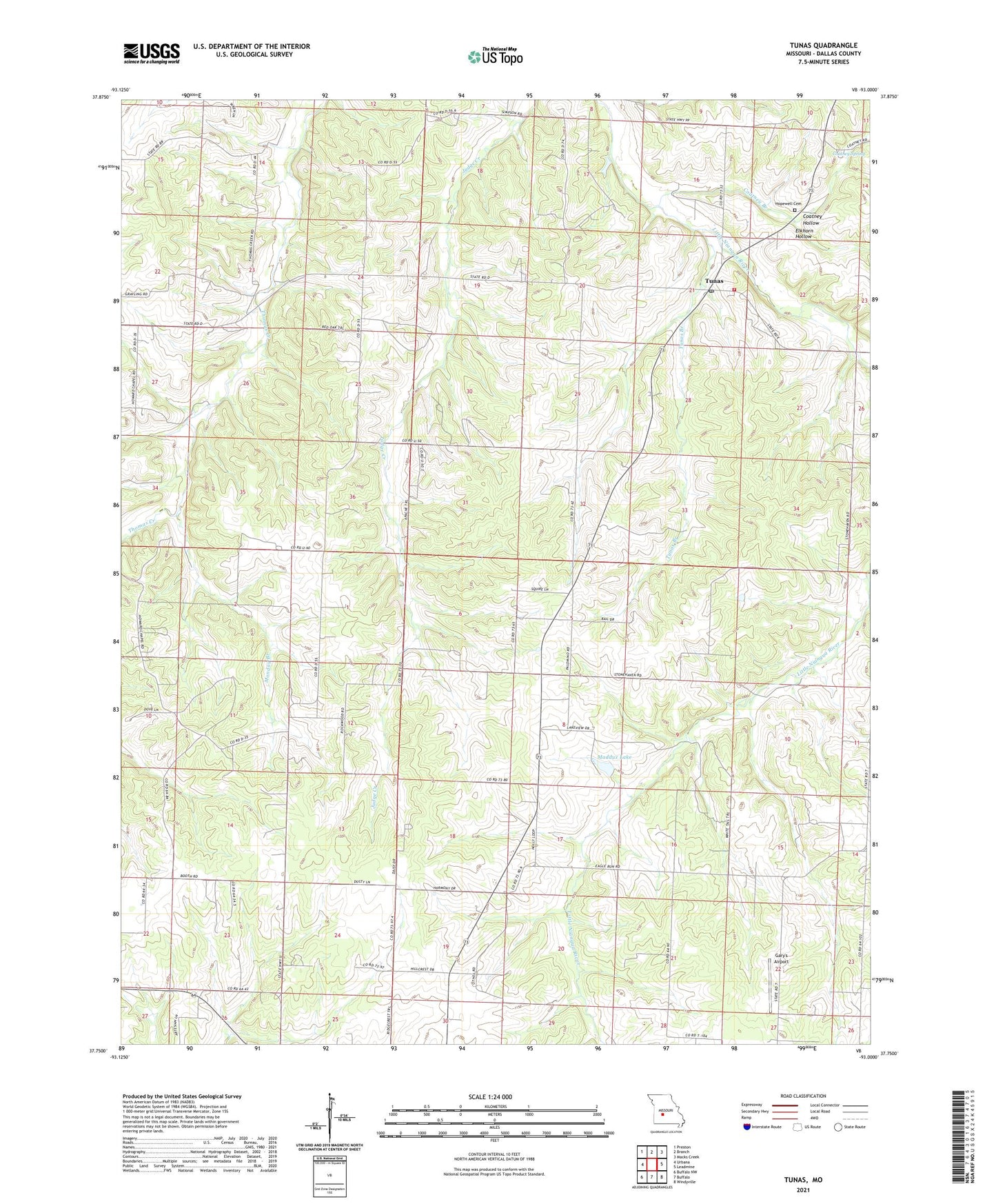 Tunas Missouri US Topo Map Image