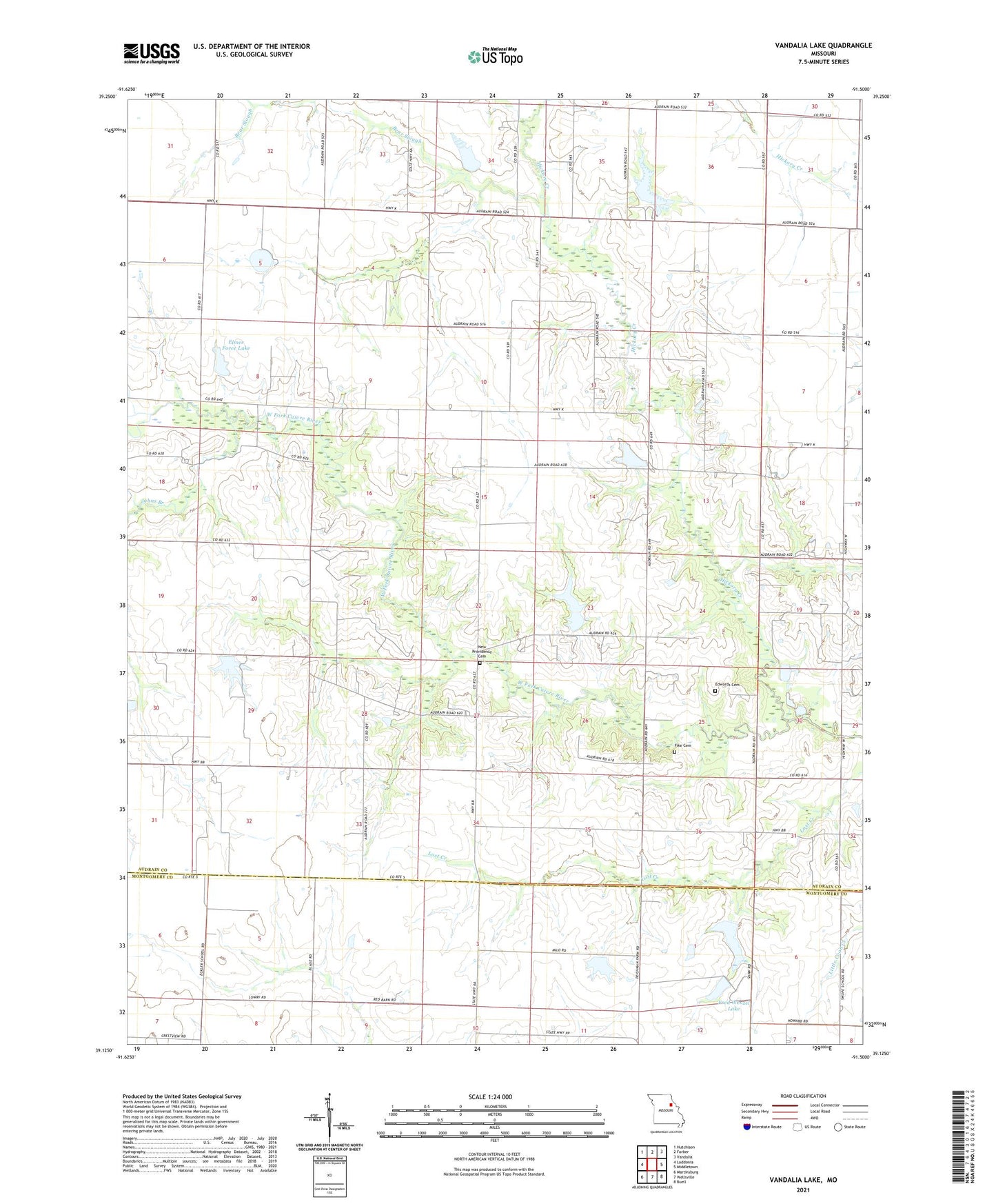 Vandalia Lake Missouri US Topo Map Image