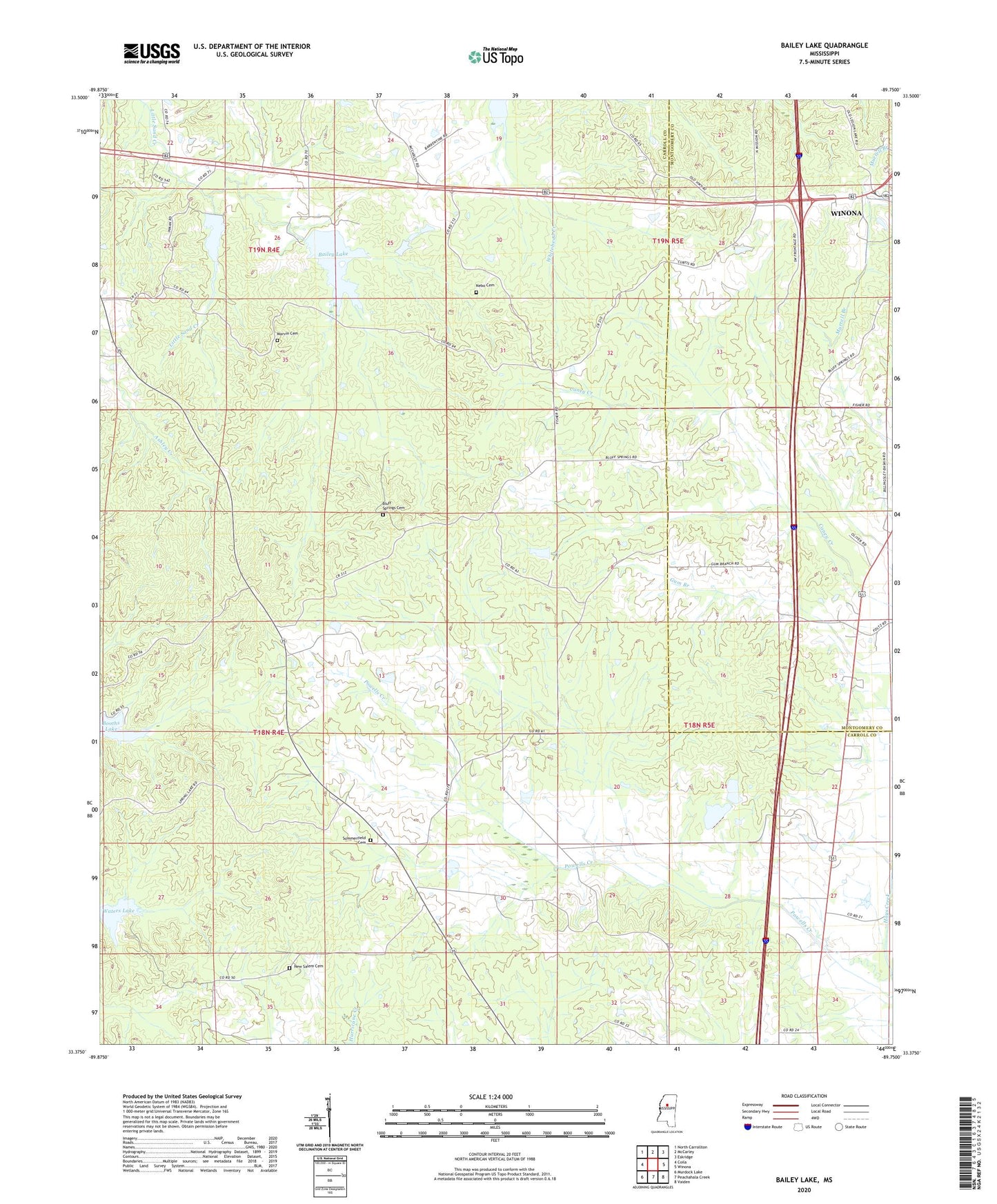 Bailey Lake Mississippi US Topo Map Image
