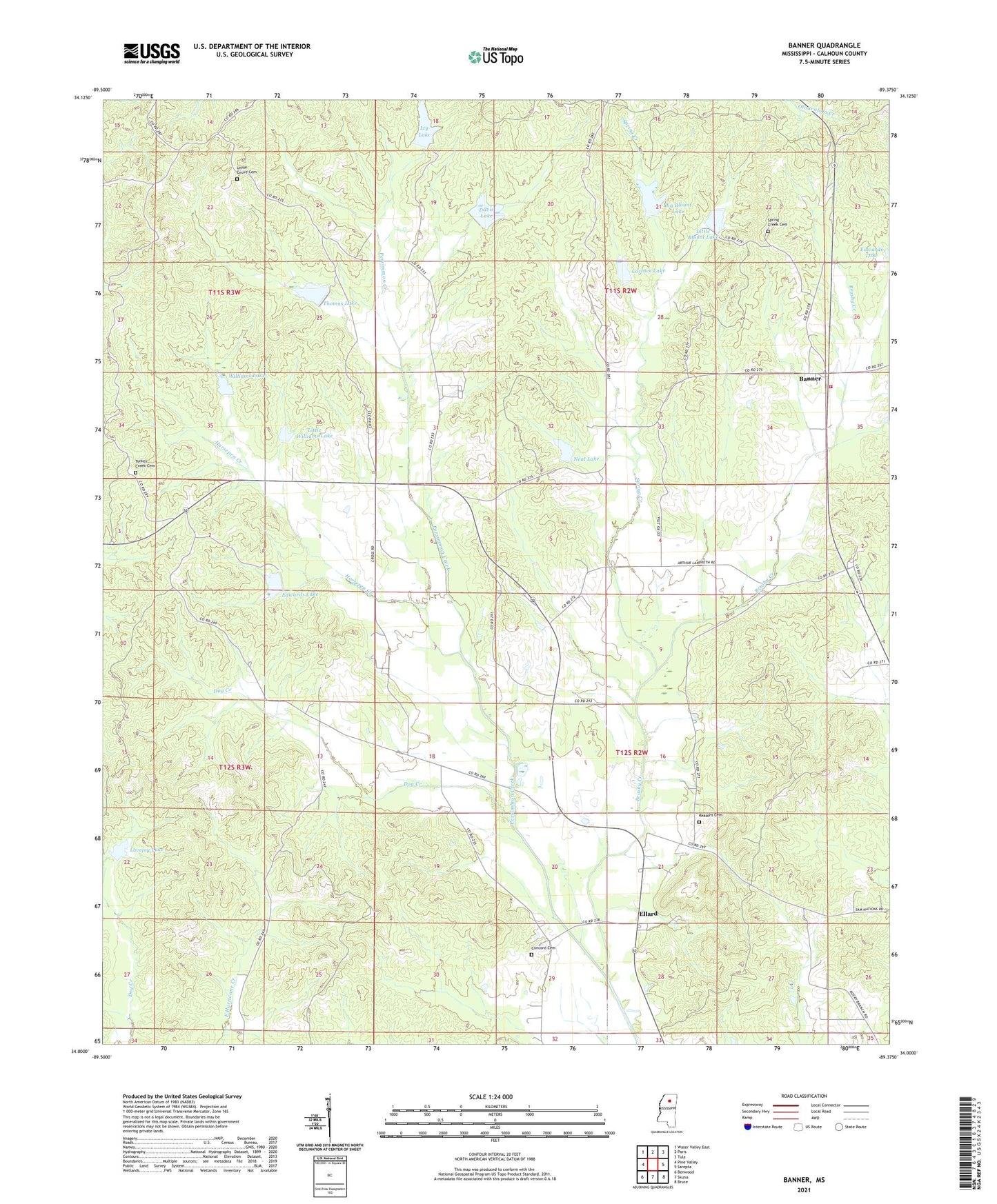 Banner Mississippi US Topo Map Image