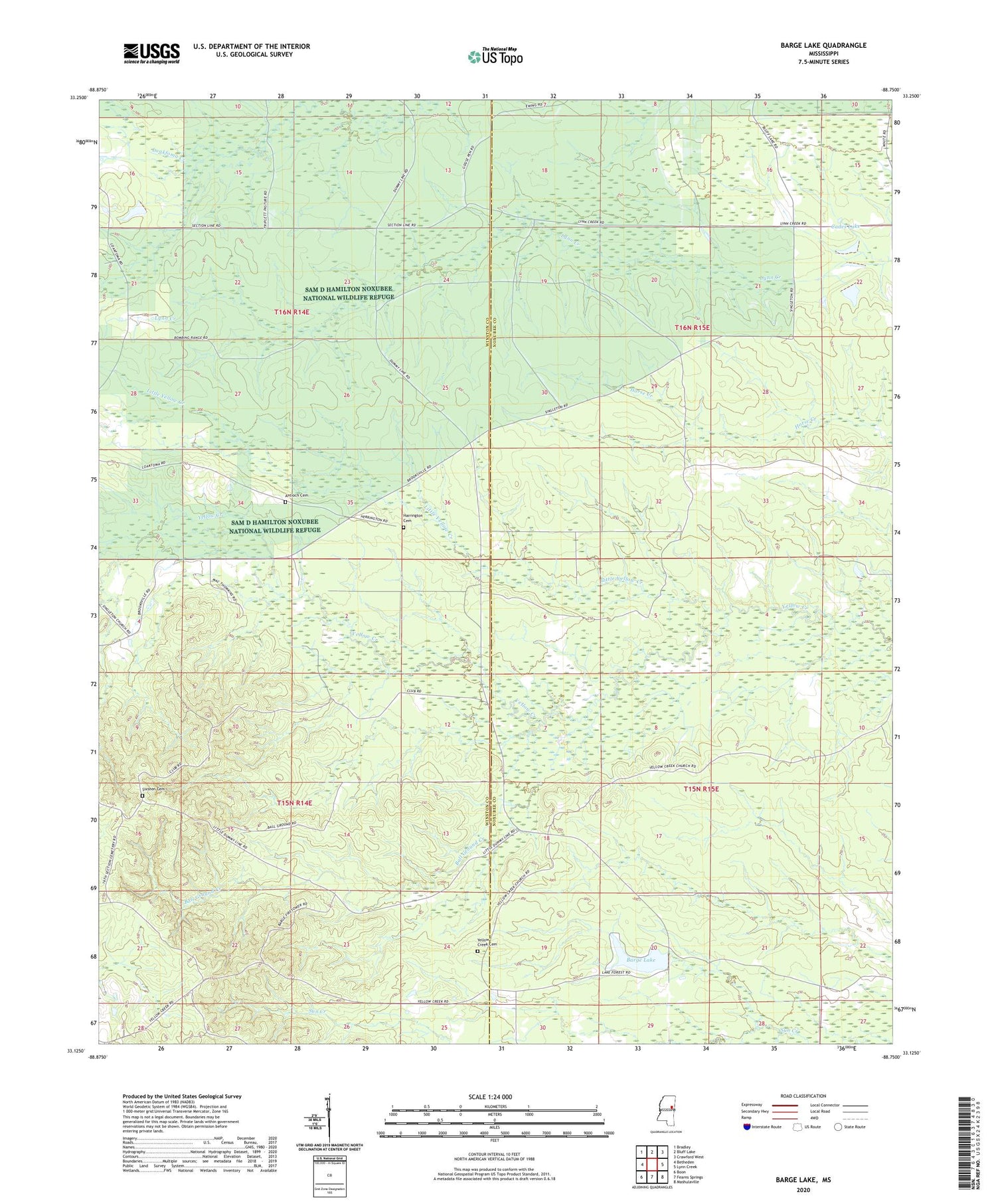 Barge Lake Mississippi US Topo Map Image