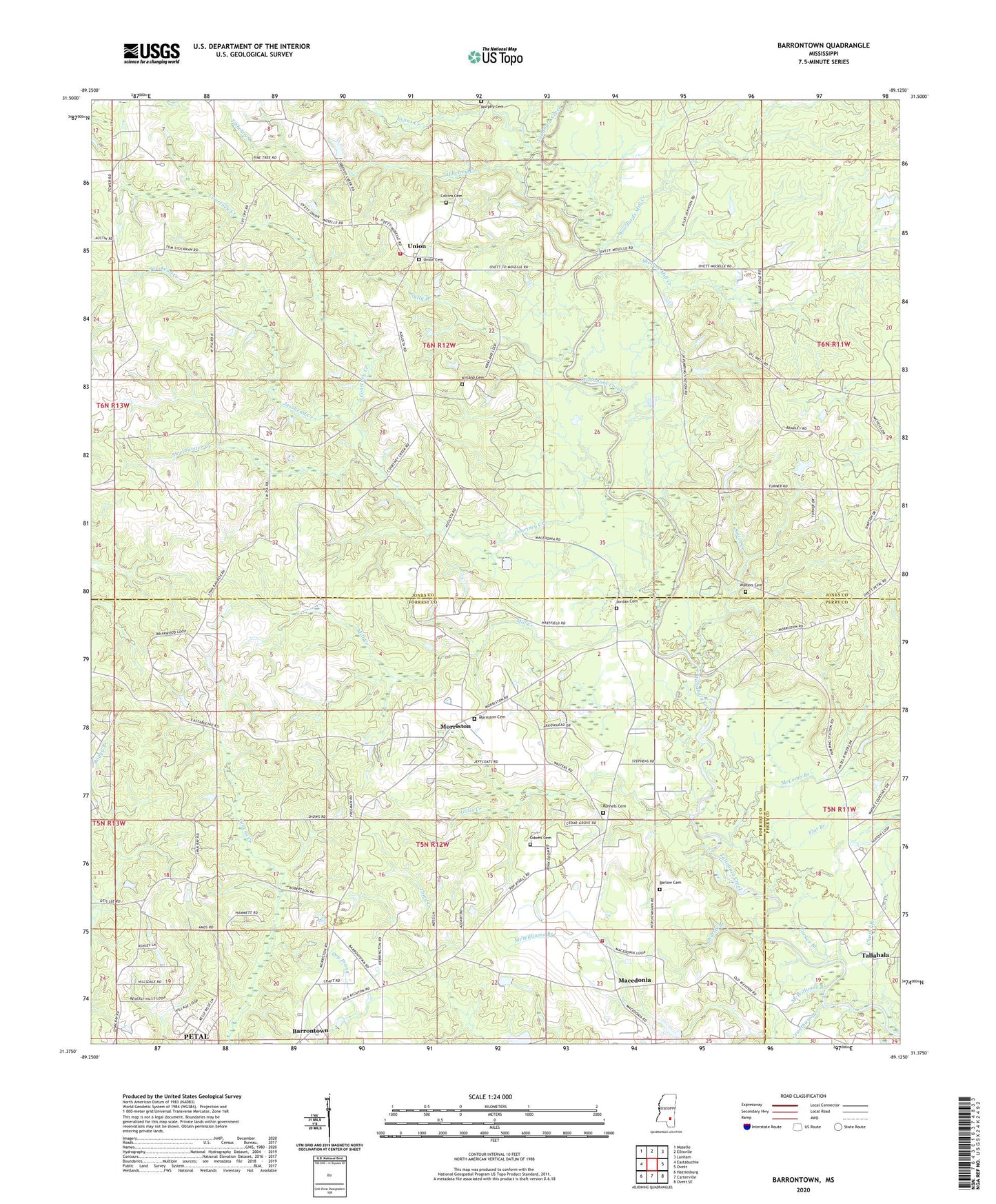 Barrontown Mississippi US Topo Map Image