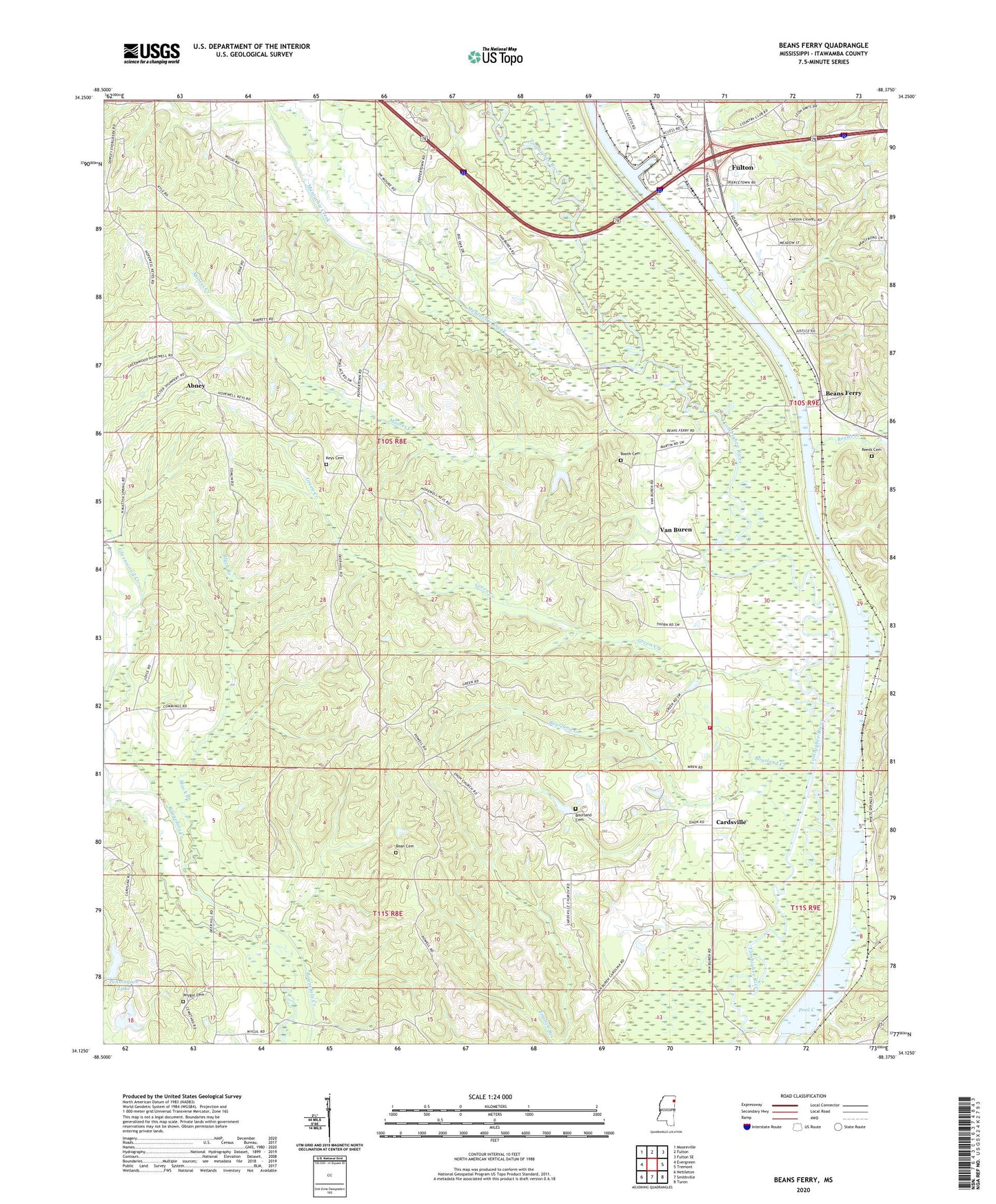 Beans Ferry Mississippi US Topo Map Image