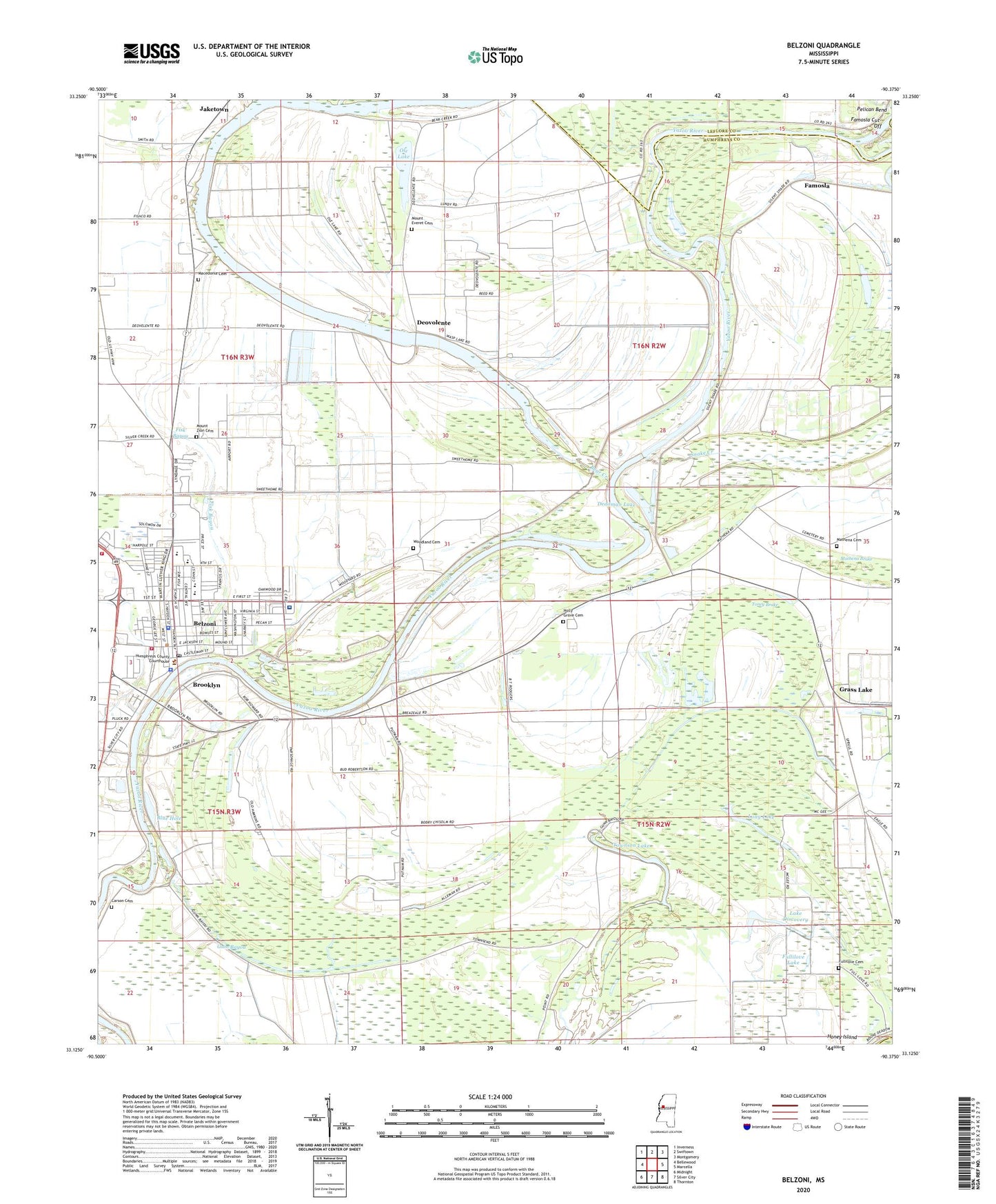 Belzoni Mississippi US Topo Map Image