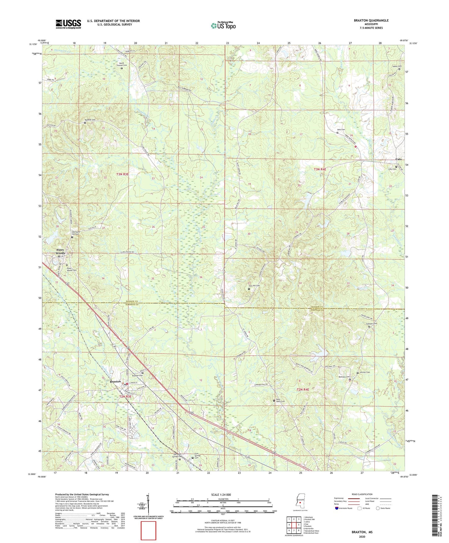 Braxton Mississippi US Topo Map Image