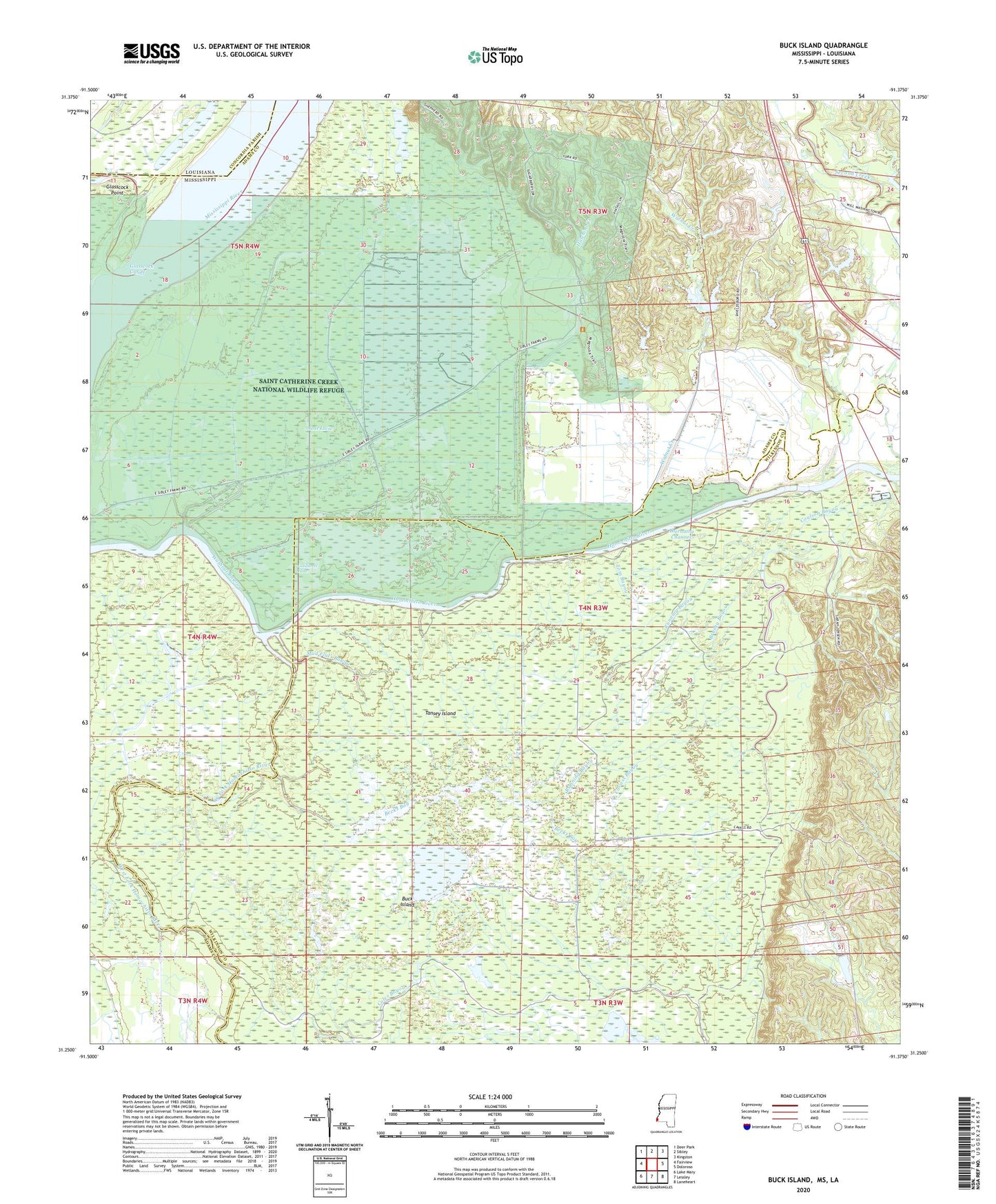 Buck Island Mississippi US Topo Map Image