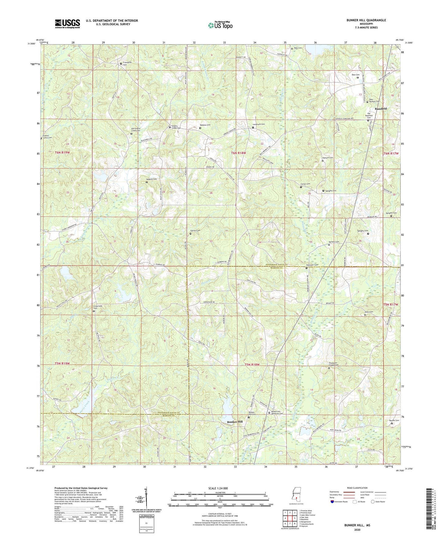 Bunker Hill Mississippi US Topo Map Image
