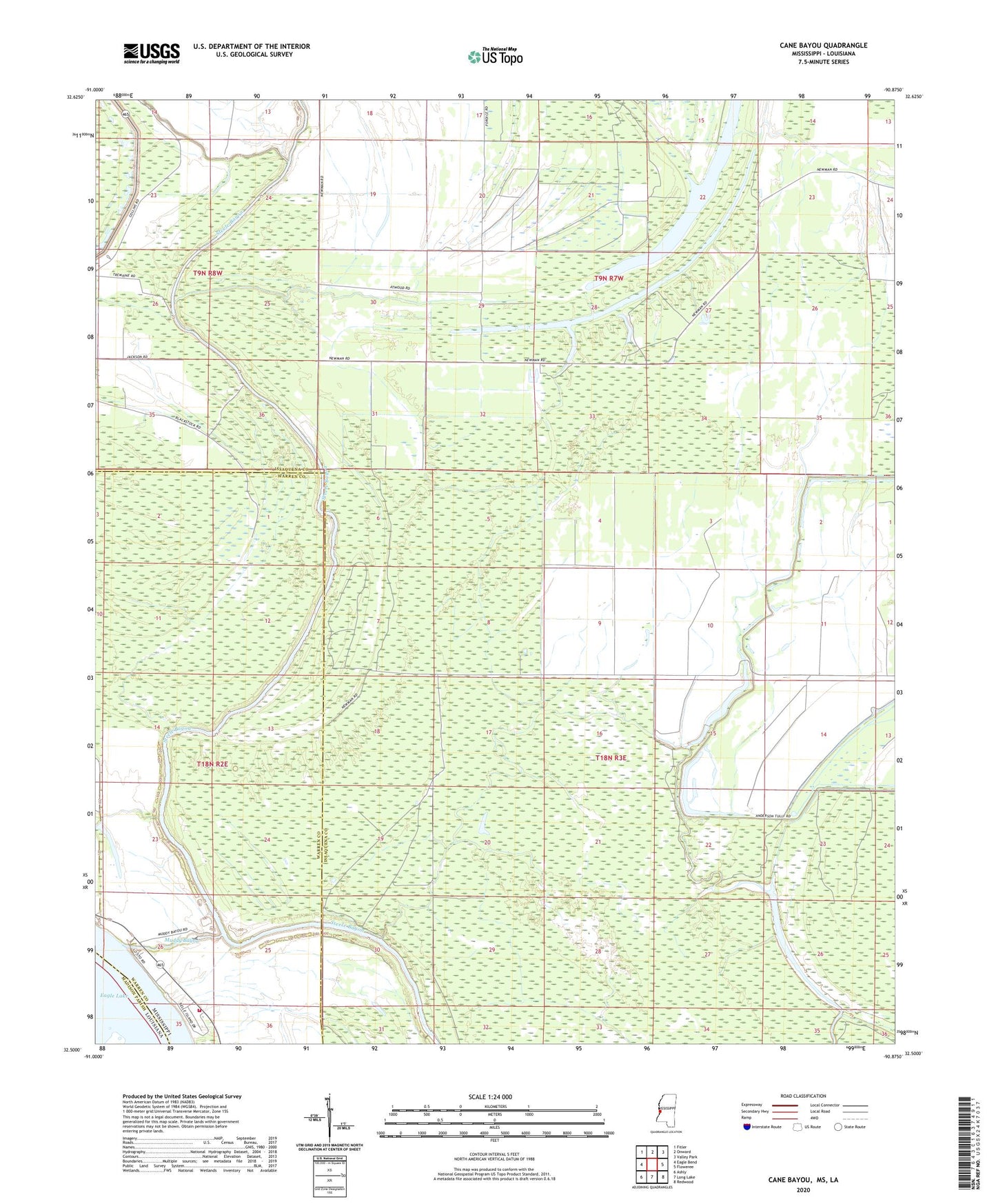 Cane Bayou Mississippi US Topo Map Image