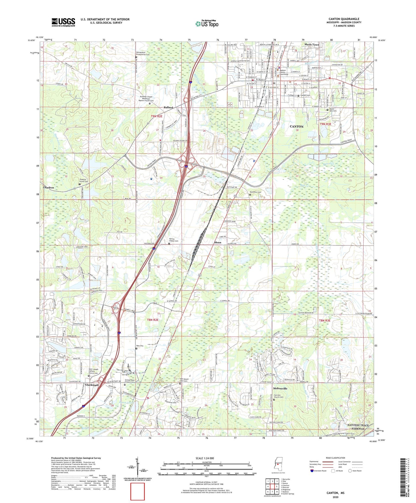 Canton Mississippi US Topo Map Image