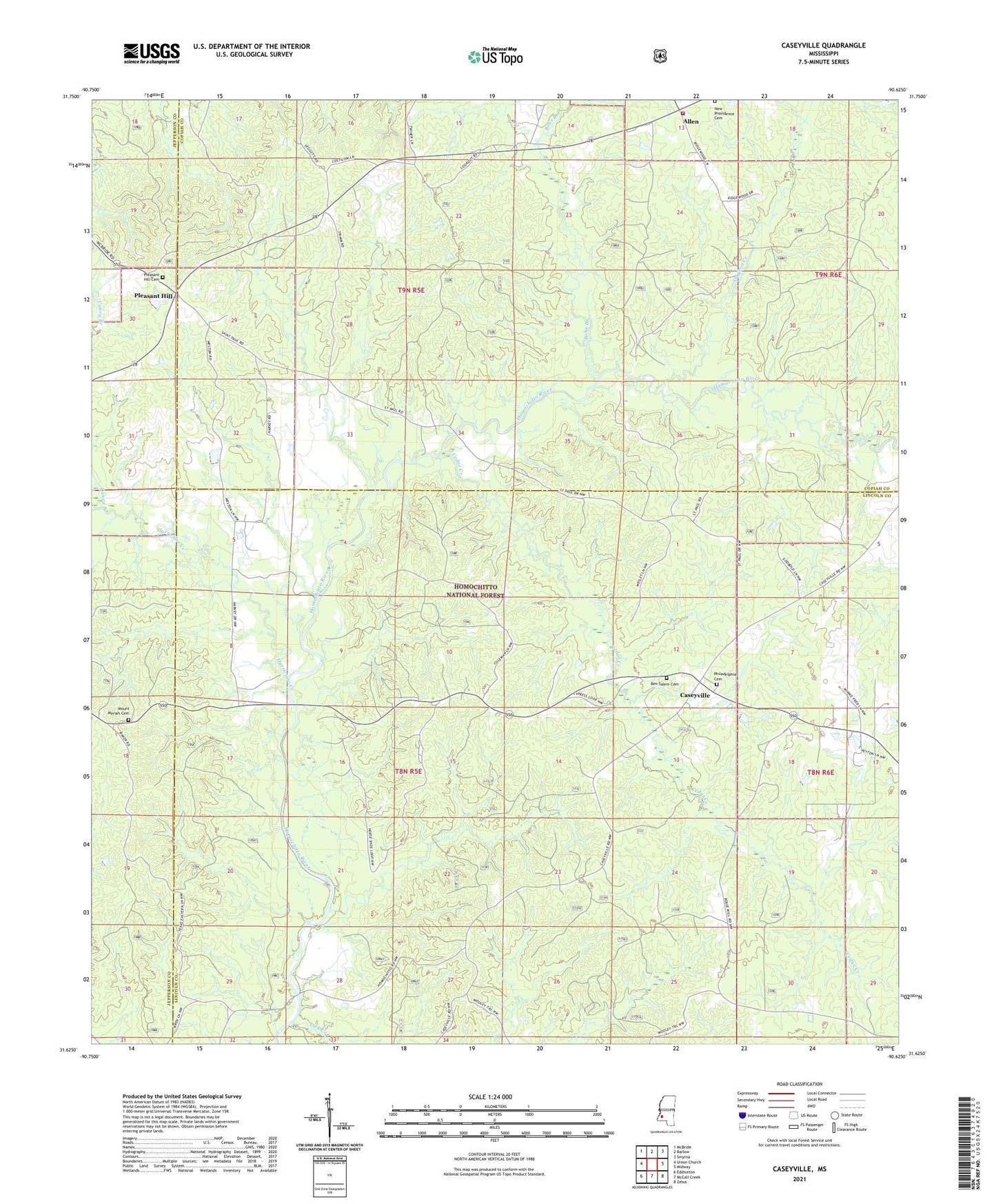Caseyville Mississippi US Topo Map Image