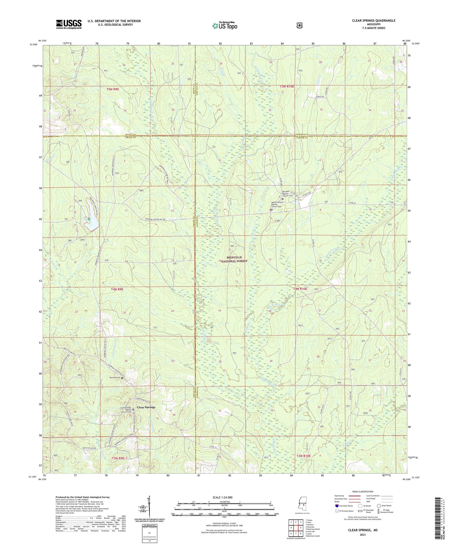 Clear Springs Mississippi US Topo Map Image