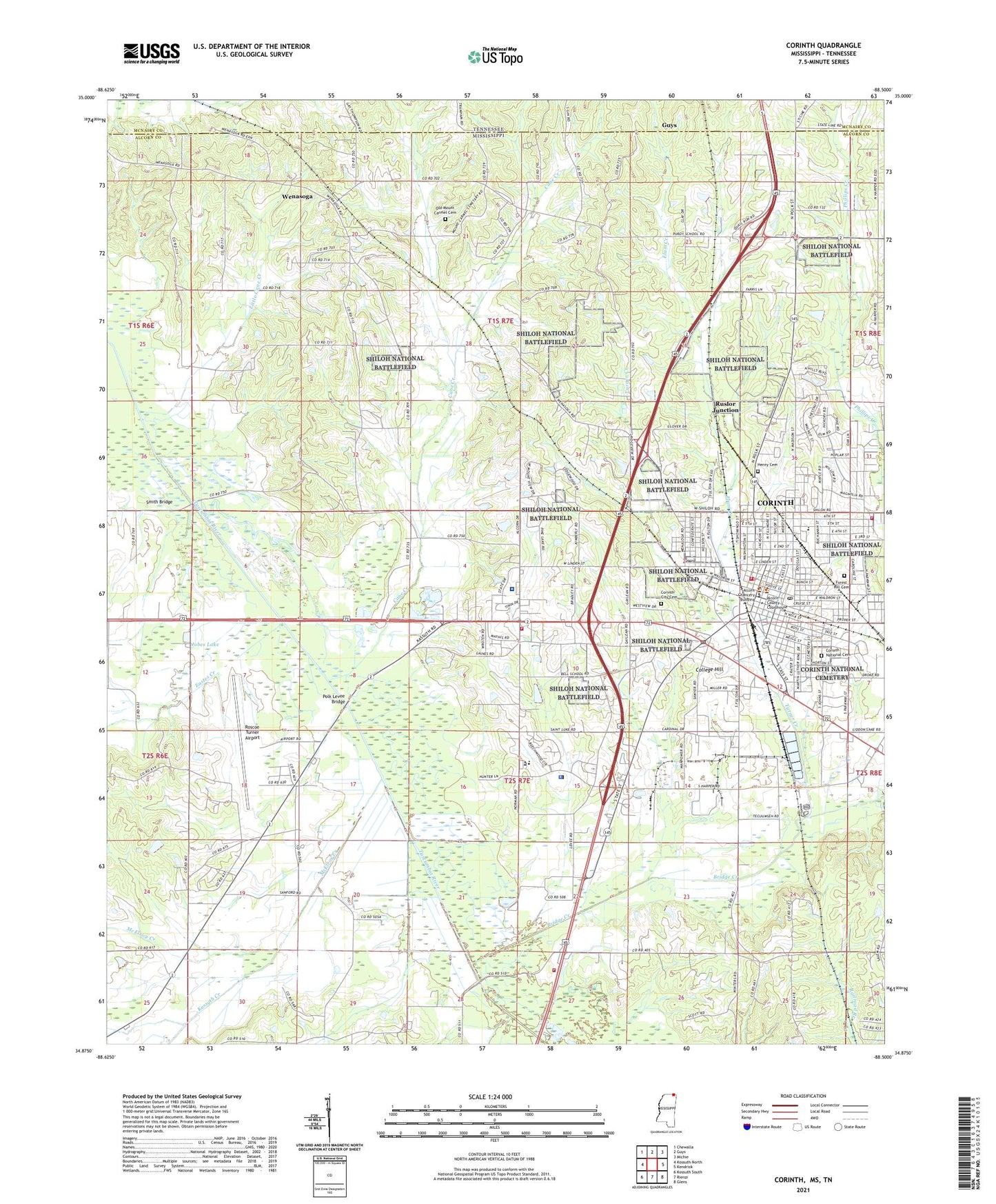 Corinth Mississippi US Topo Map Image