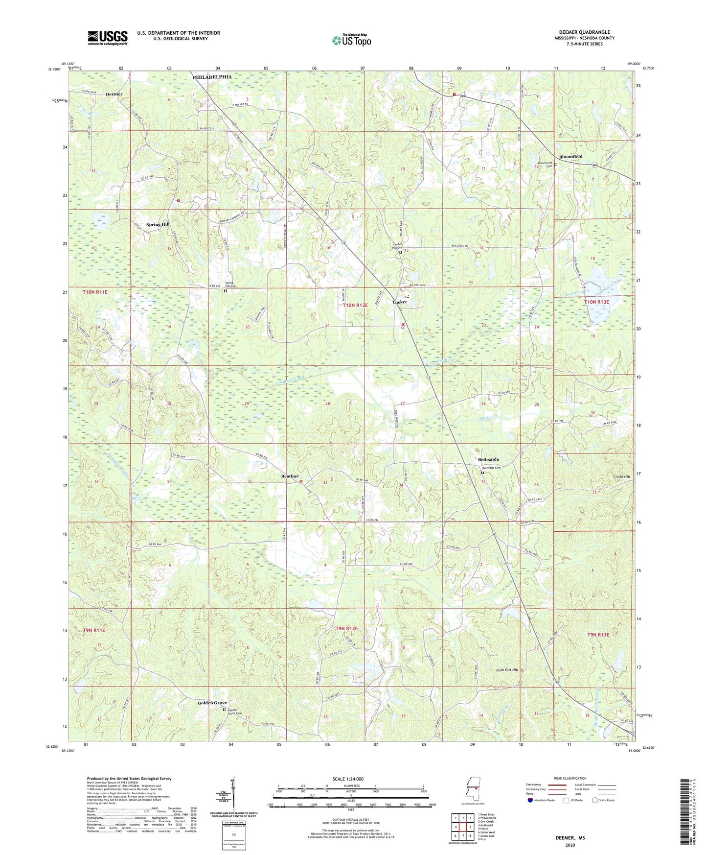 Deemer Mississippi US Topo Map Image