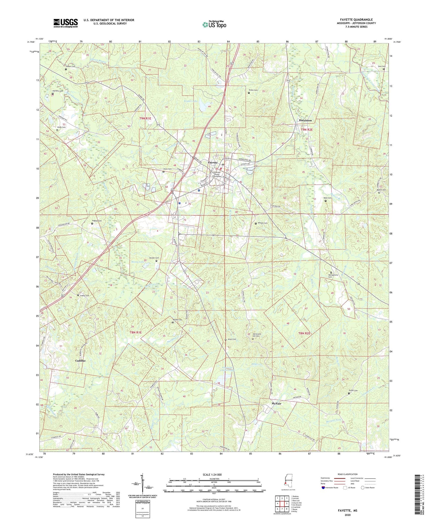 Fayette Mississippi US Topo Map Image