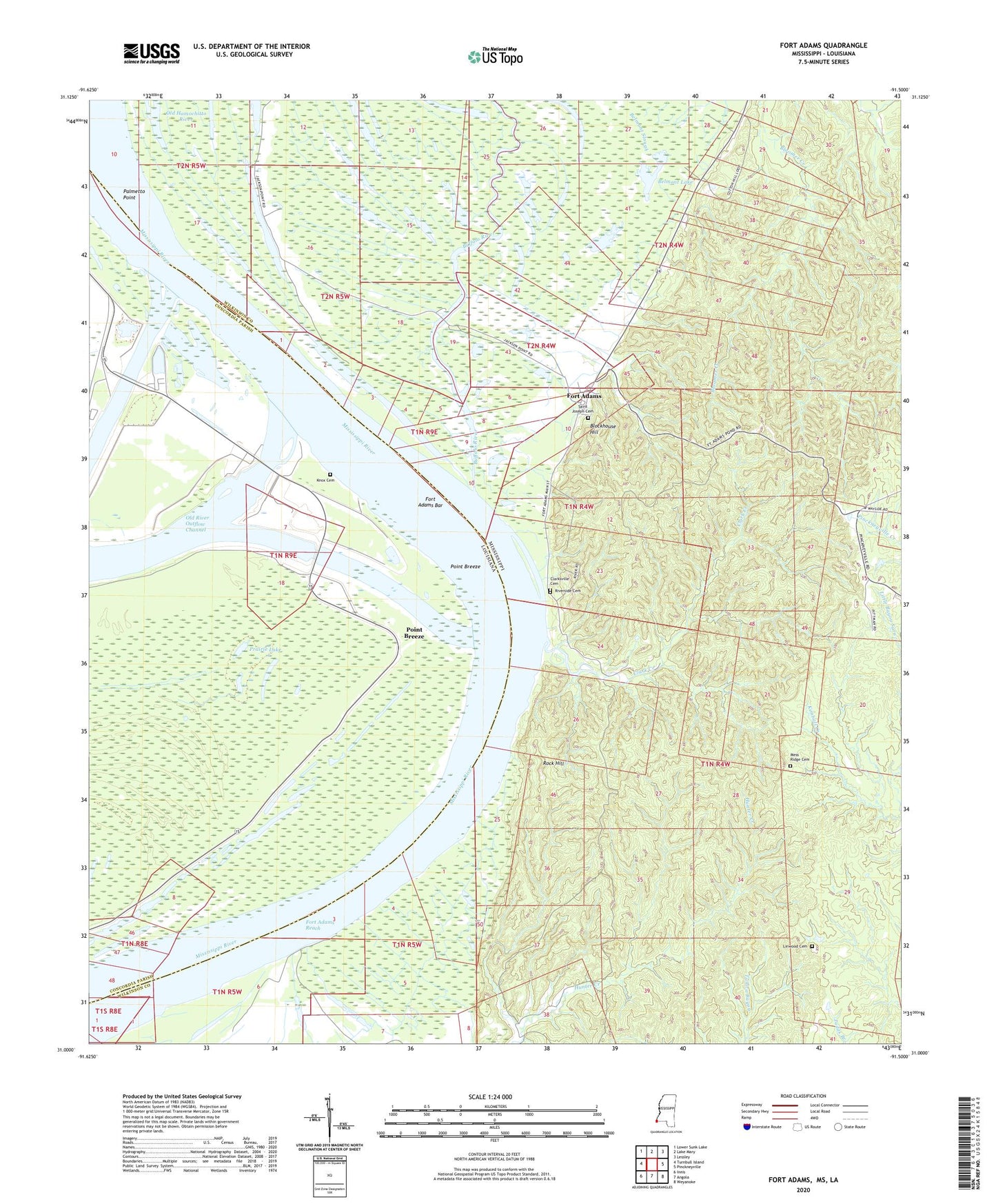 Fort Adams Mississippi US Topo Map Image