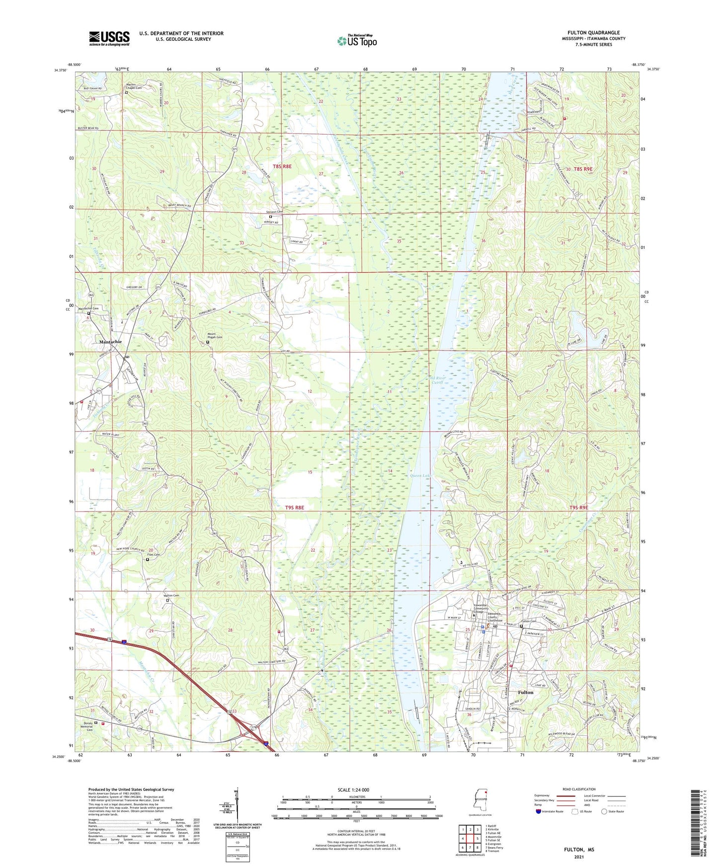 Fulton Mississippi US Topo Map Image