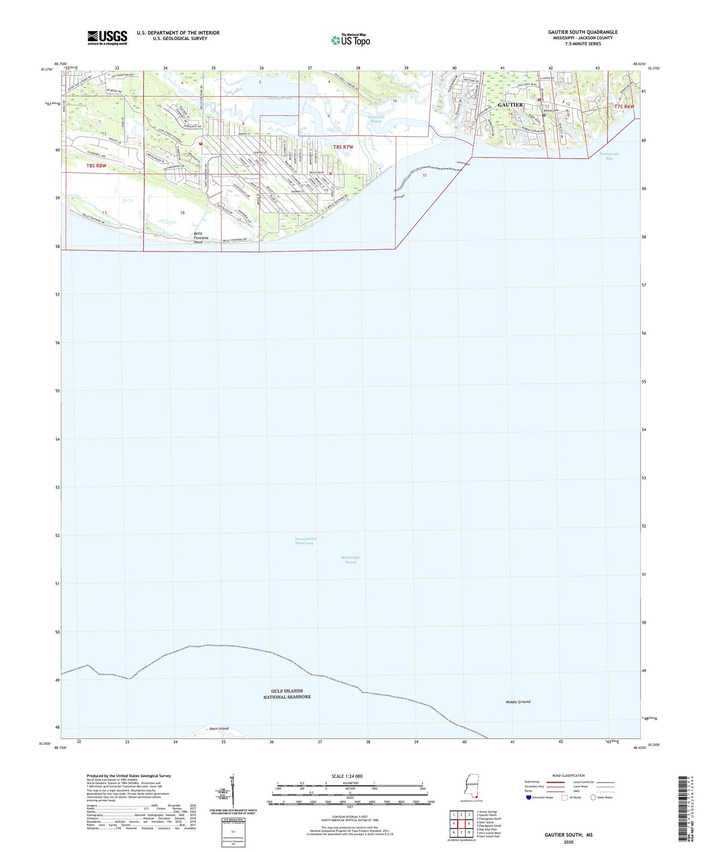 Gautier South Mississippi US Topo Map Image