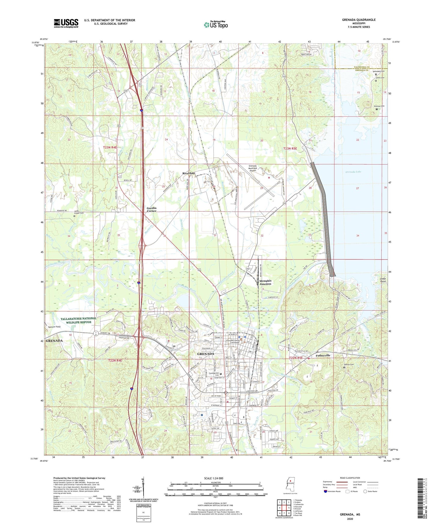 Grenada Mississippi US Topo Map Image