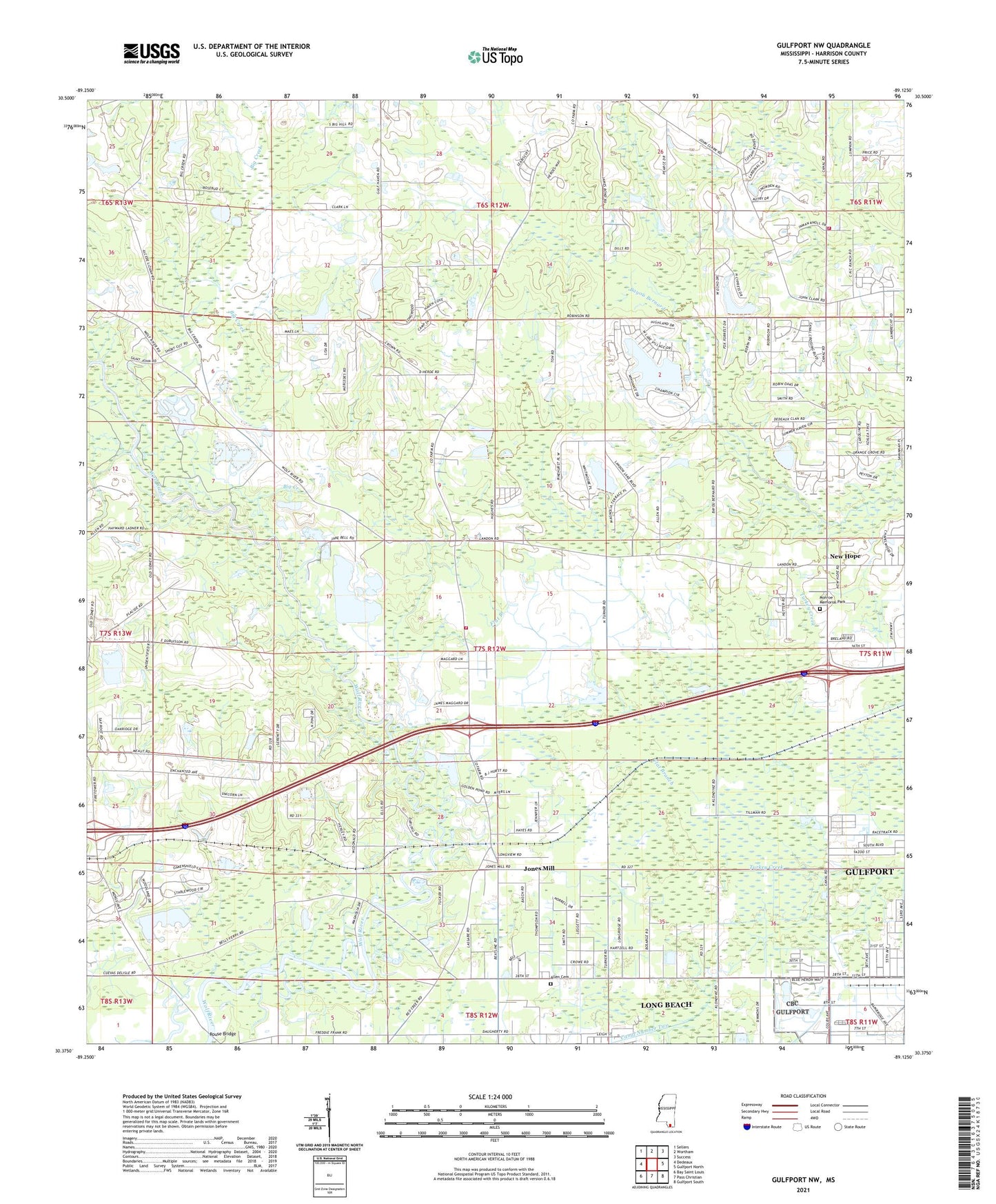 Gulfport NW Mississippi US Topo Map Image