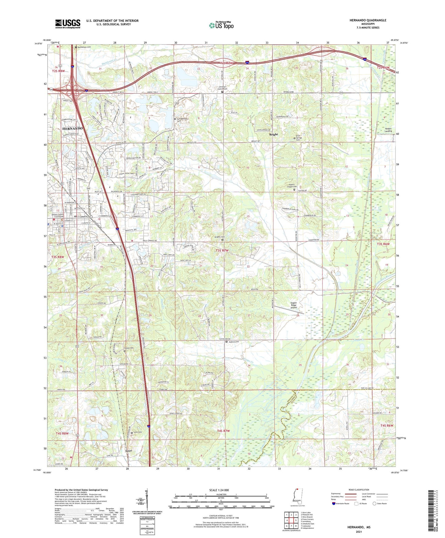 Hernando Mississippi US Topo Map Image